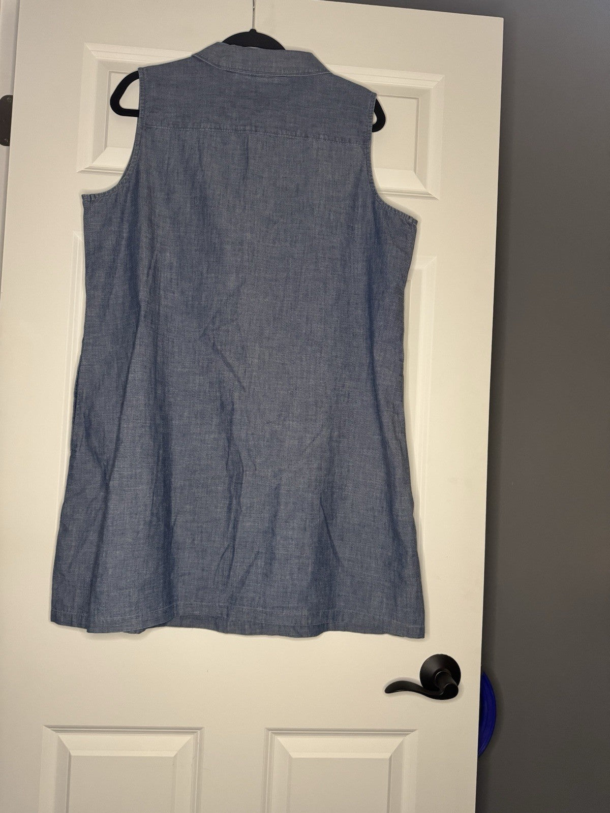 Lands End Sleeveless Collared Dress 14/16 Large Blue Jean W Pockets