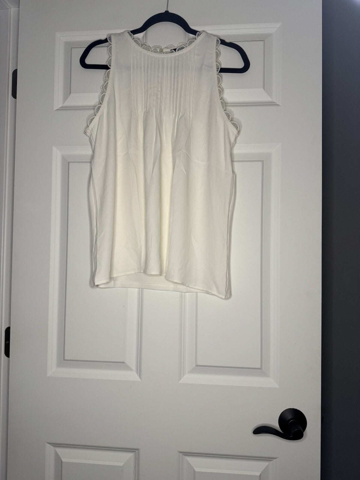 Ann Taylor Loft Sleeveless Blouse Ivory W Lace Ruffle Decor Sleeve Collar Nwt