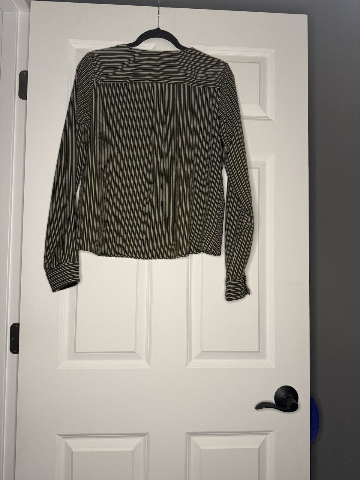 Hem And Thread Long Sleeve Overlap Top Medium Green Cream Navy Stripe