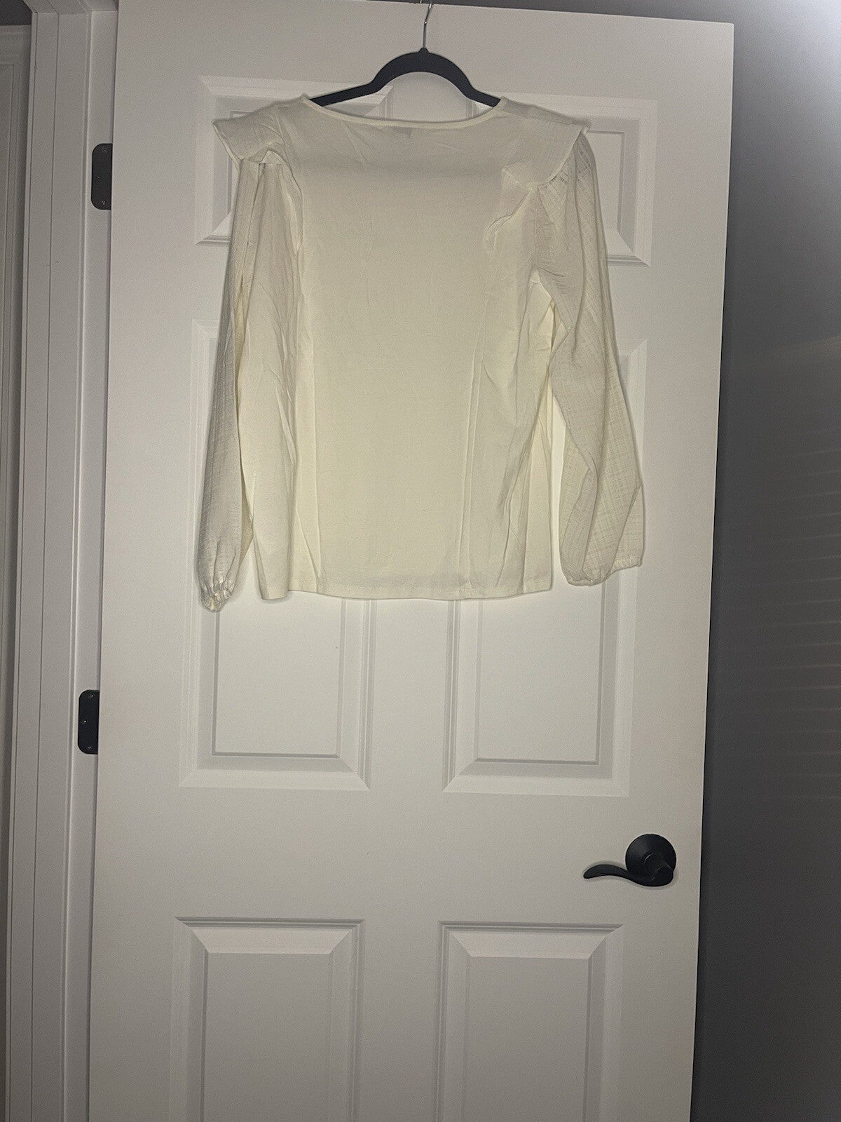 J Crew Long Sleeve Blouse Ivory With Ruffle And Stripe Print Sleeves Nwt 69.50