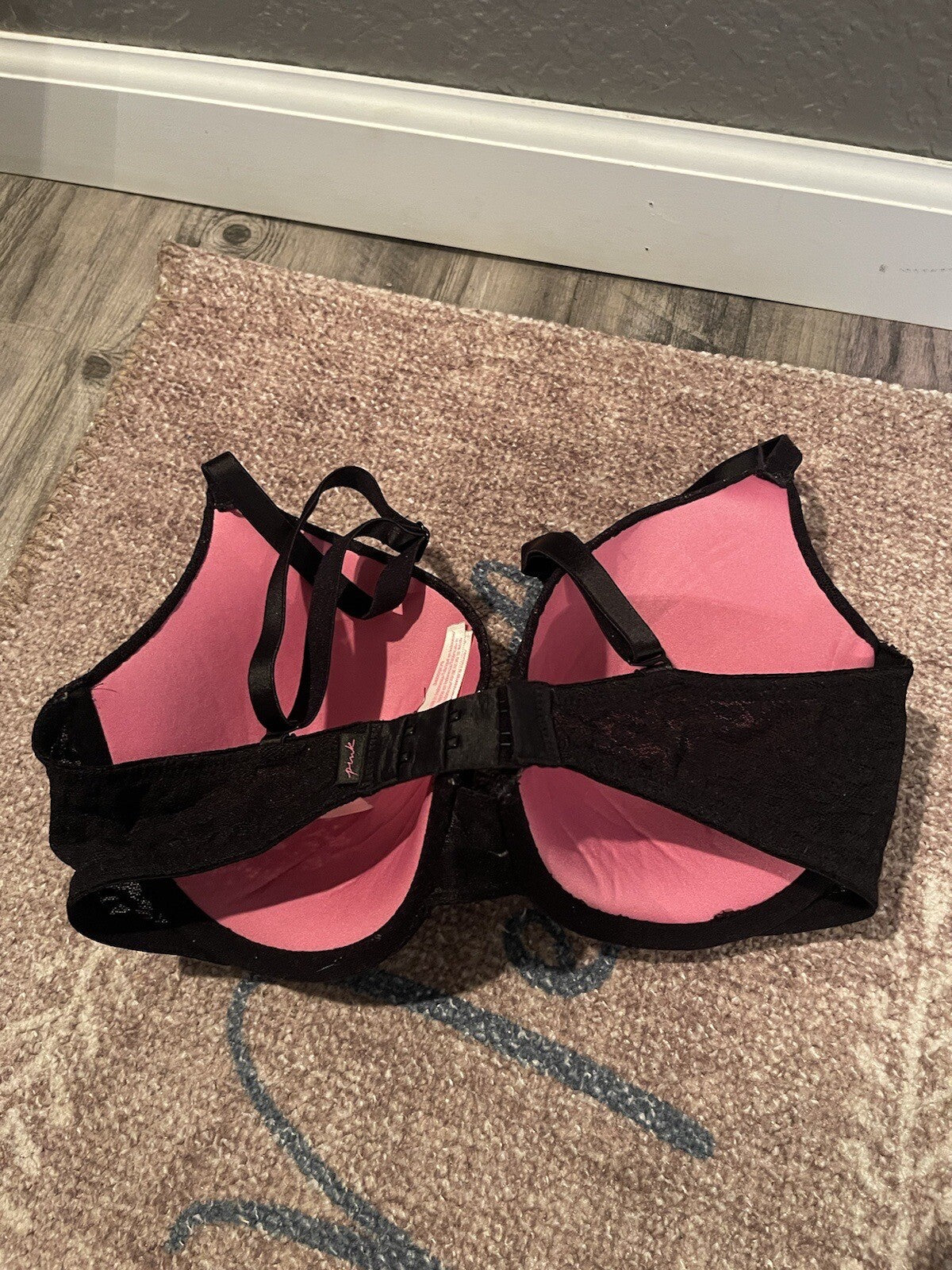 Pink By Vs Wear Everywhere Push Up Bra 34dd Black Animal Lace Print