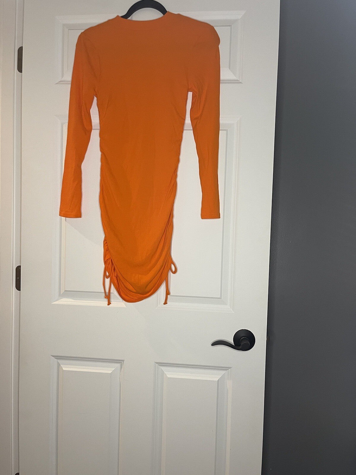 Steve Madden Long Sleeve Dress Ribbed Orange Small Cinch Sides Nwt