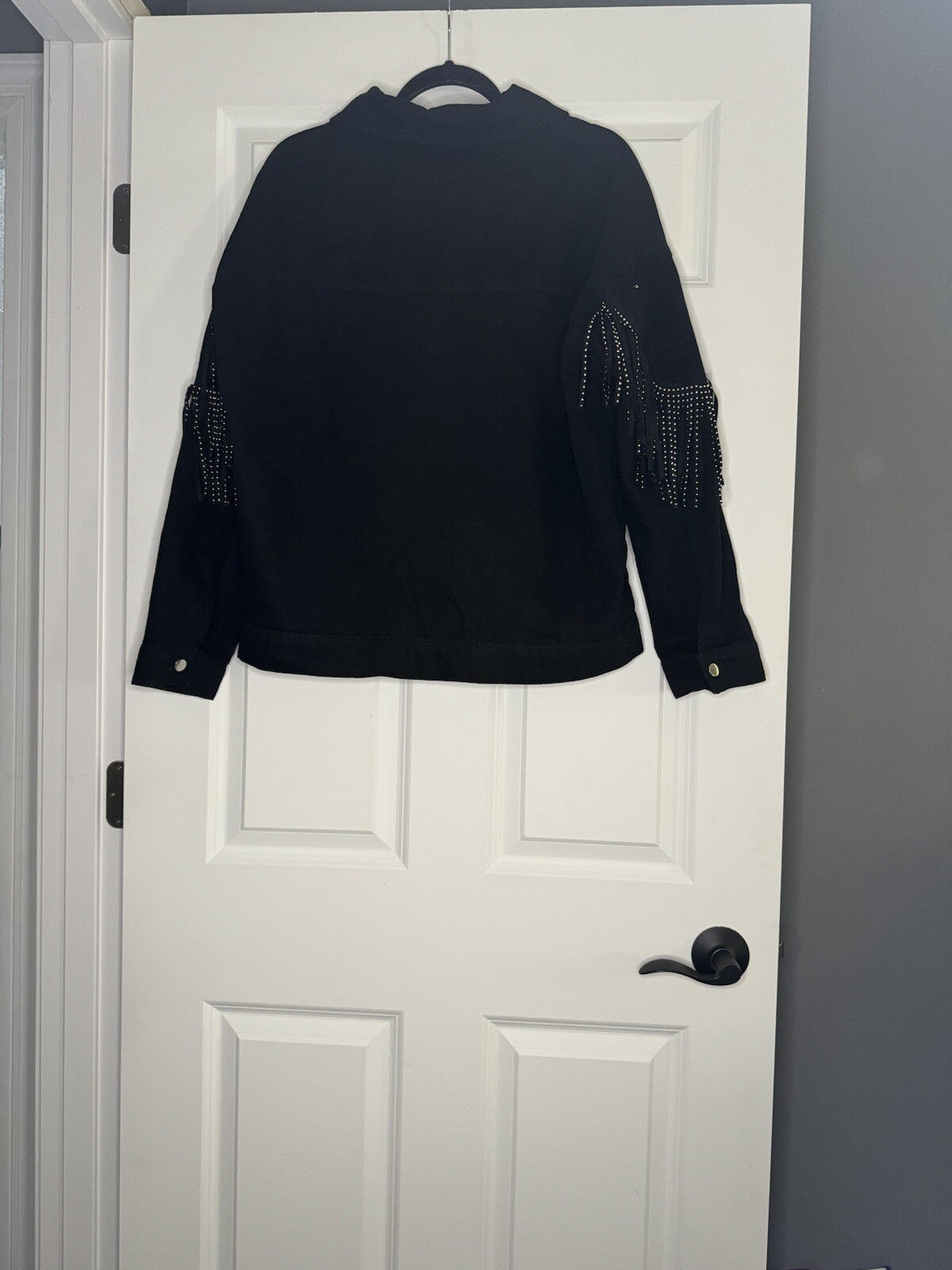 SHEIN Large Jean Jacket With Tassels Decor Black W Silver