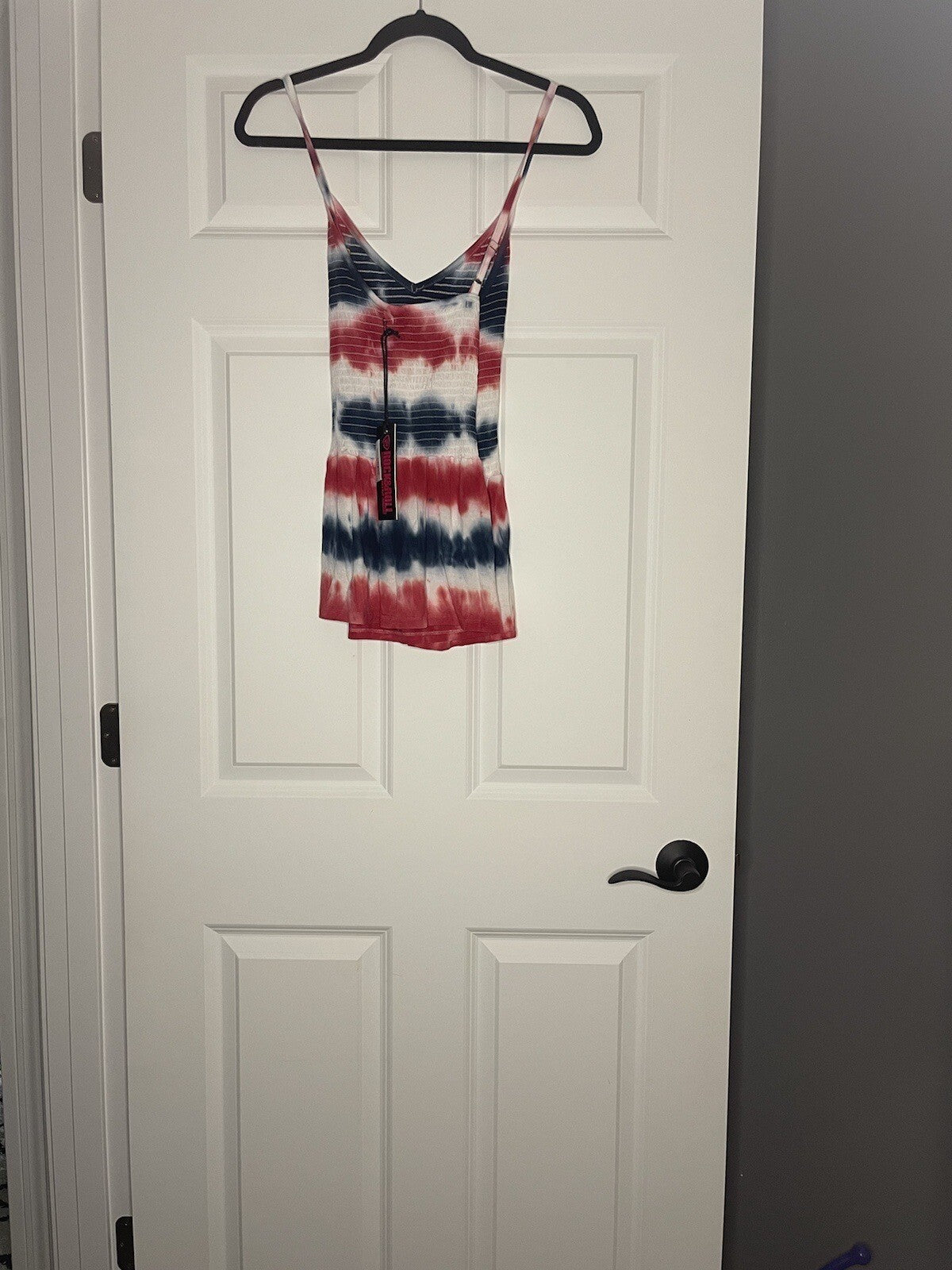 Rock And Roll Denim Sleeveless Blouse Criss Cross Straps Xl Red White Blue Nwt