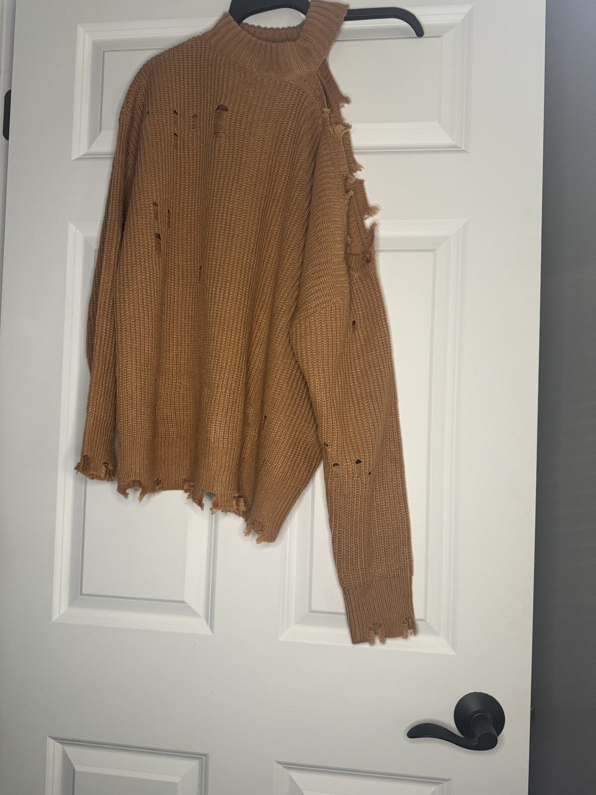 Daytrip Sweater Distressed Cutout On Left Shoulder Brown