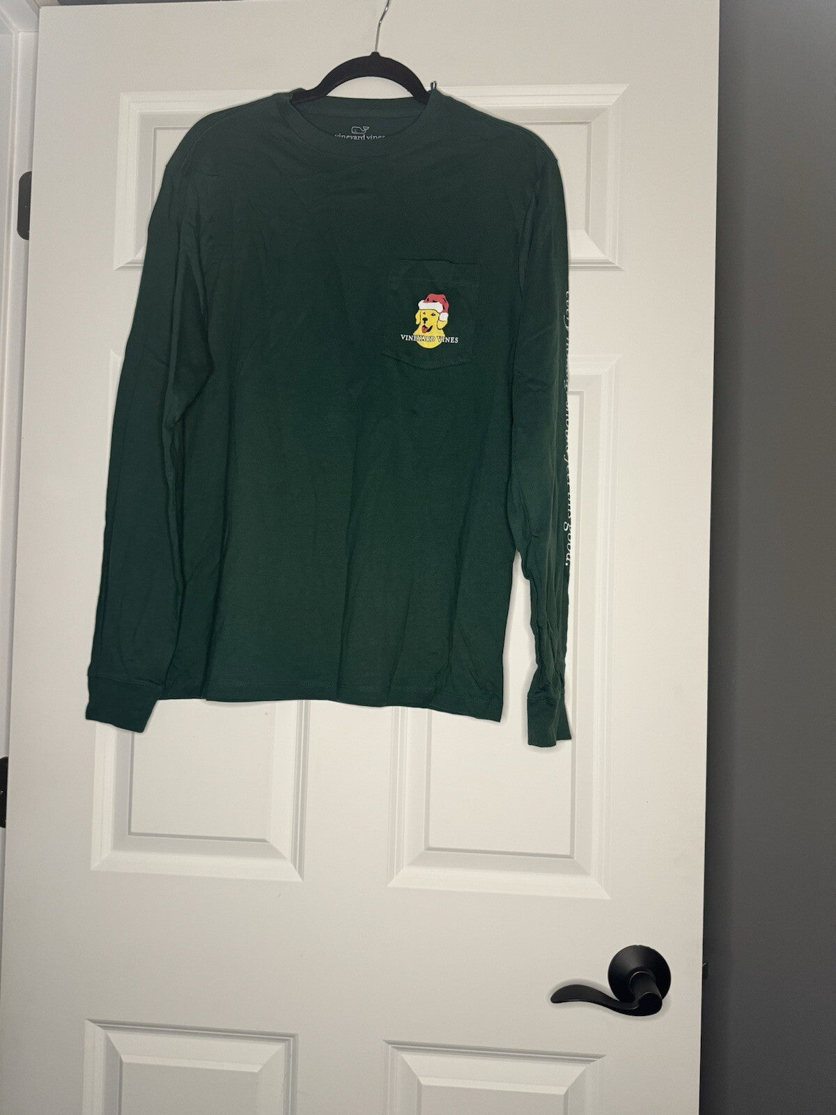 Vineyard Vines Mens Long Sleeve Shirt Small Green W Santa Dog Hat Nwt