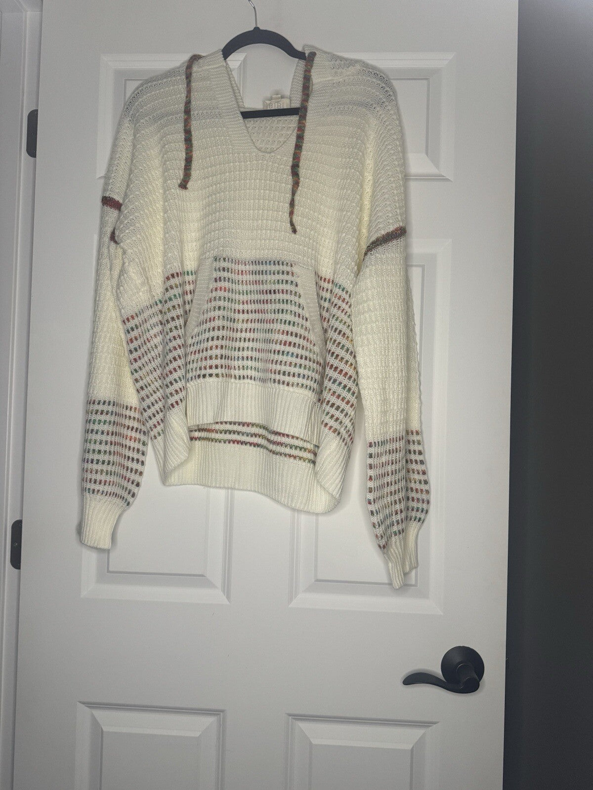 Bibi Sweater With Hood Cream With Multi Color Stitch Xl