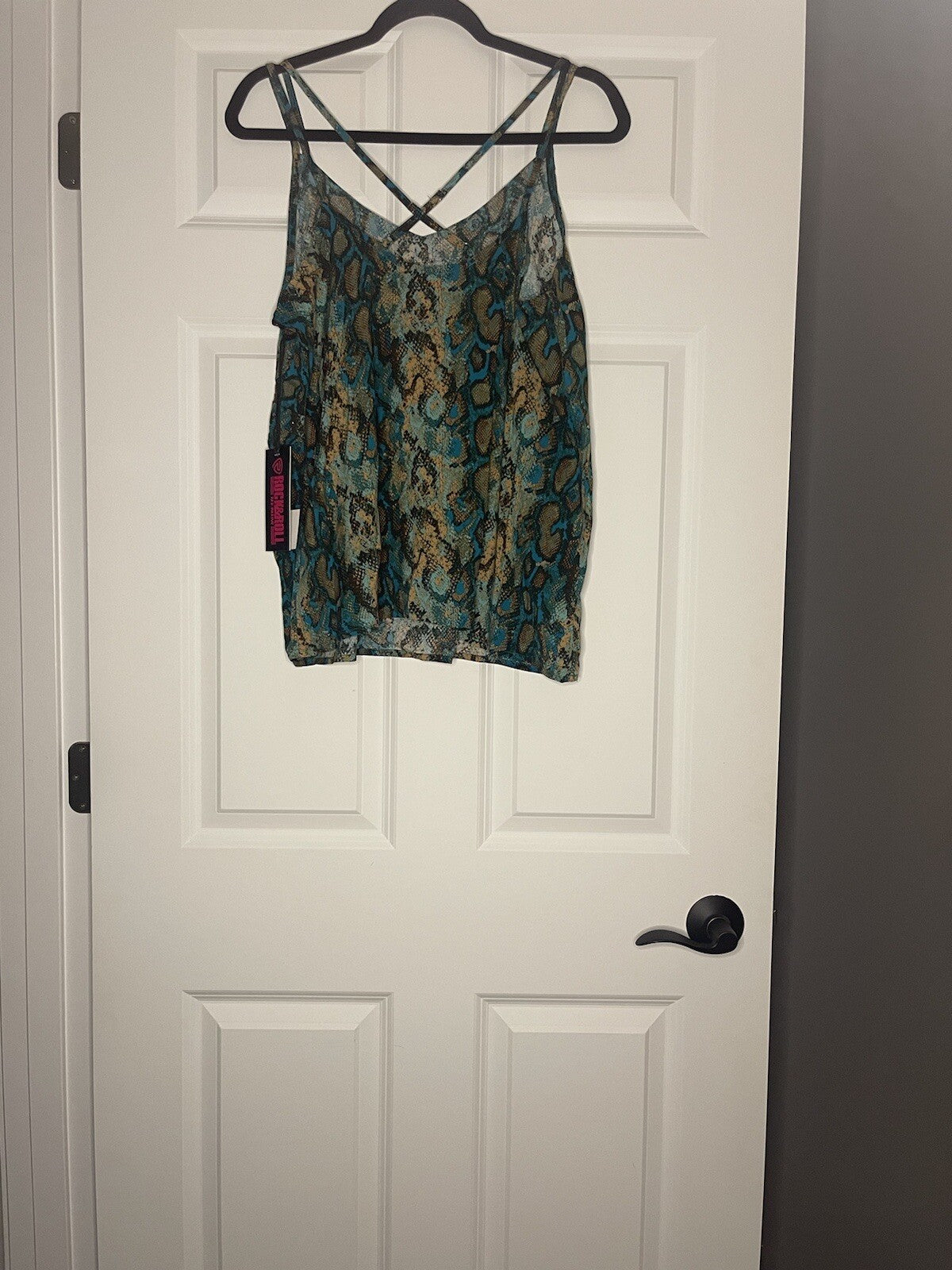 Rock And Roll Denim Sleeveless Blouse Teal Brown Tan W Beading Large Nwt