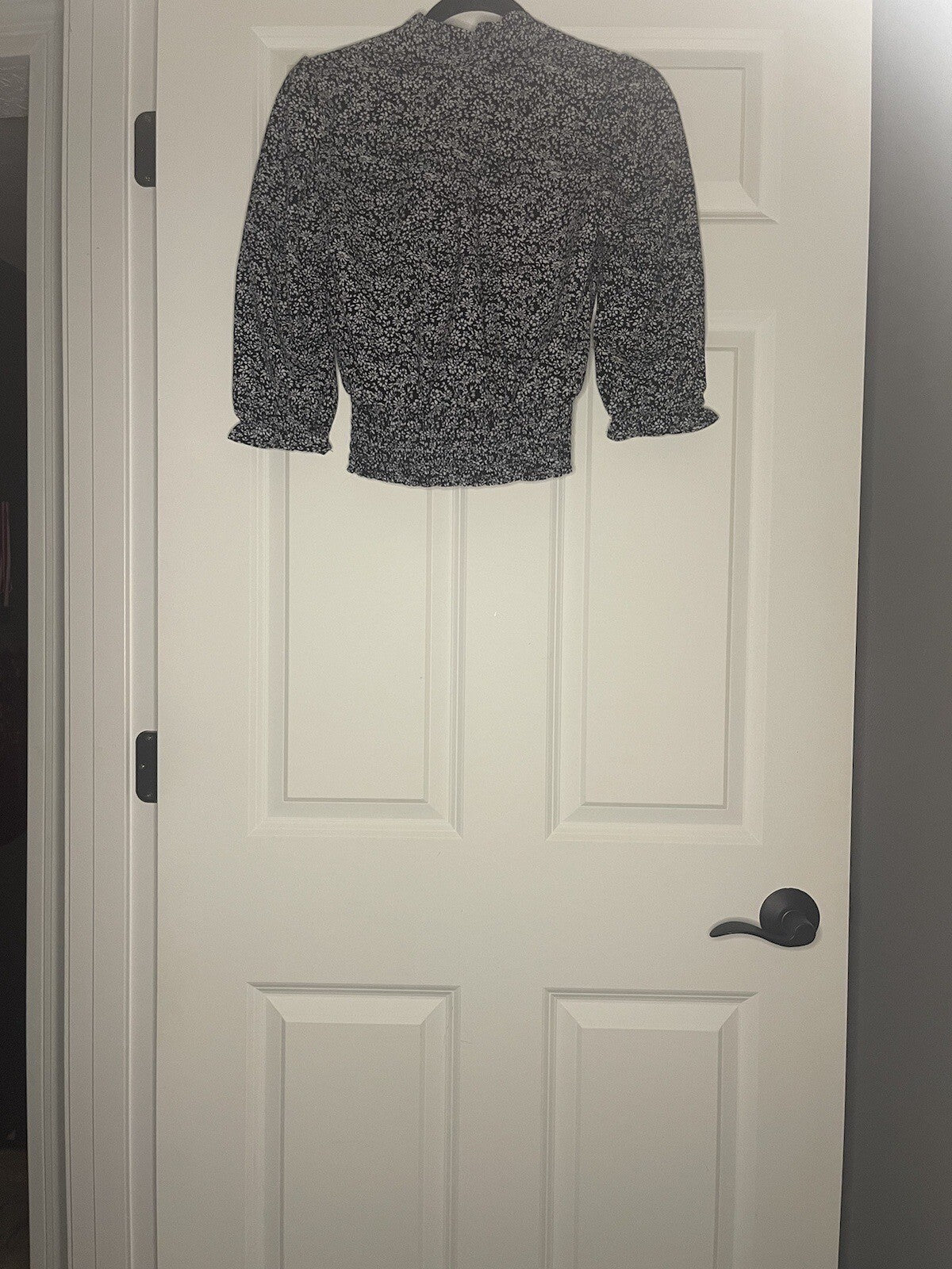 Monteau 3/4 Sleeve Blouse Black White Floral Small