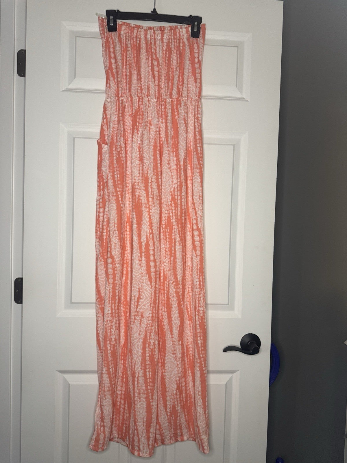 Pink Lily Strapless Jumpsuit Tie In Front Small Peach White Print