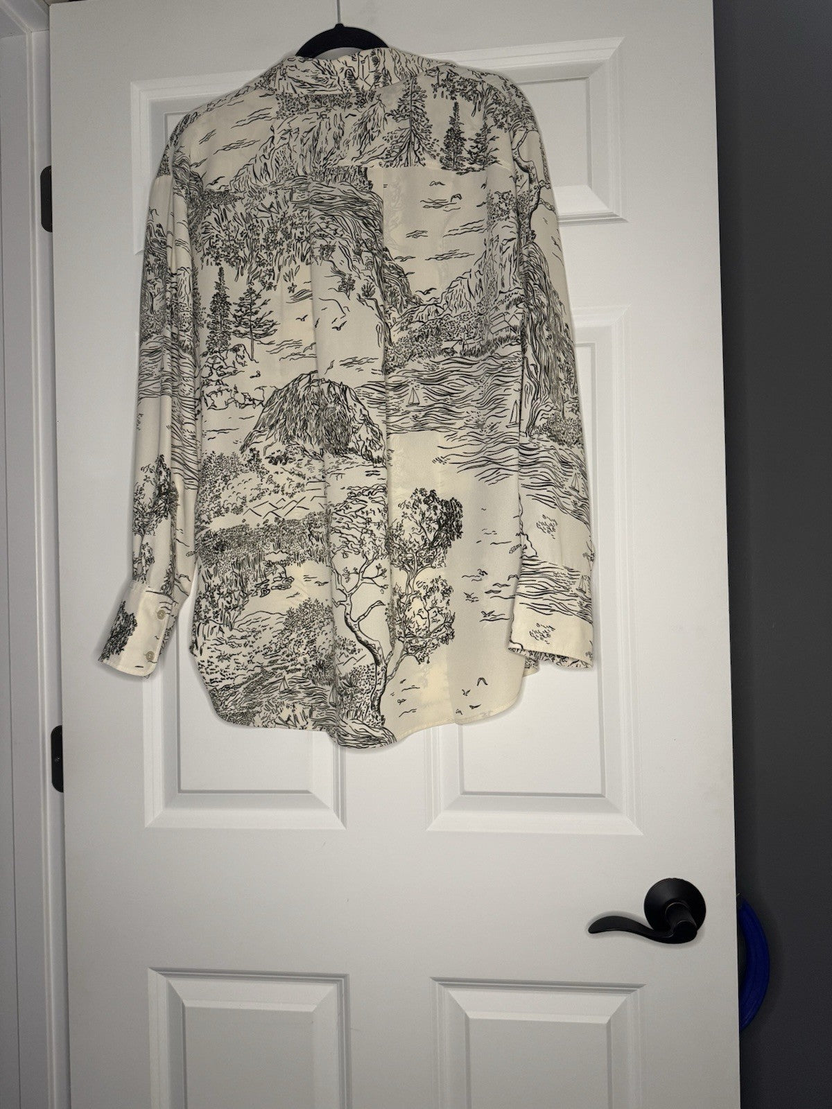 HM Button Up Blouse Medium Cream With Black Print