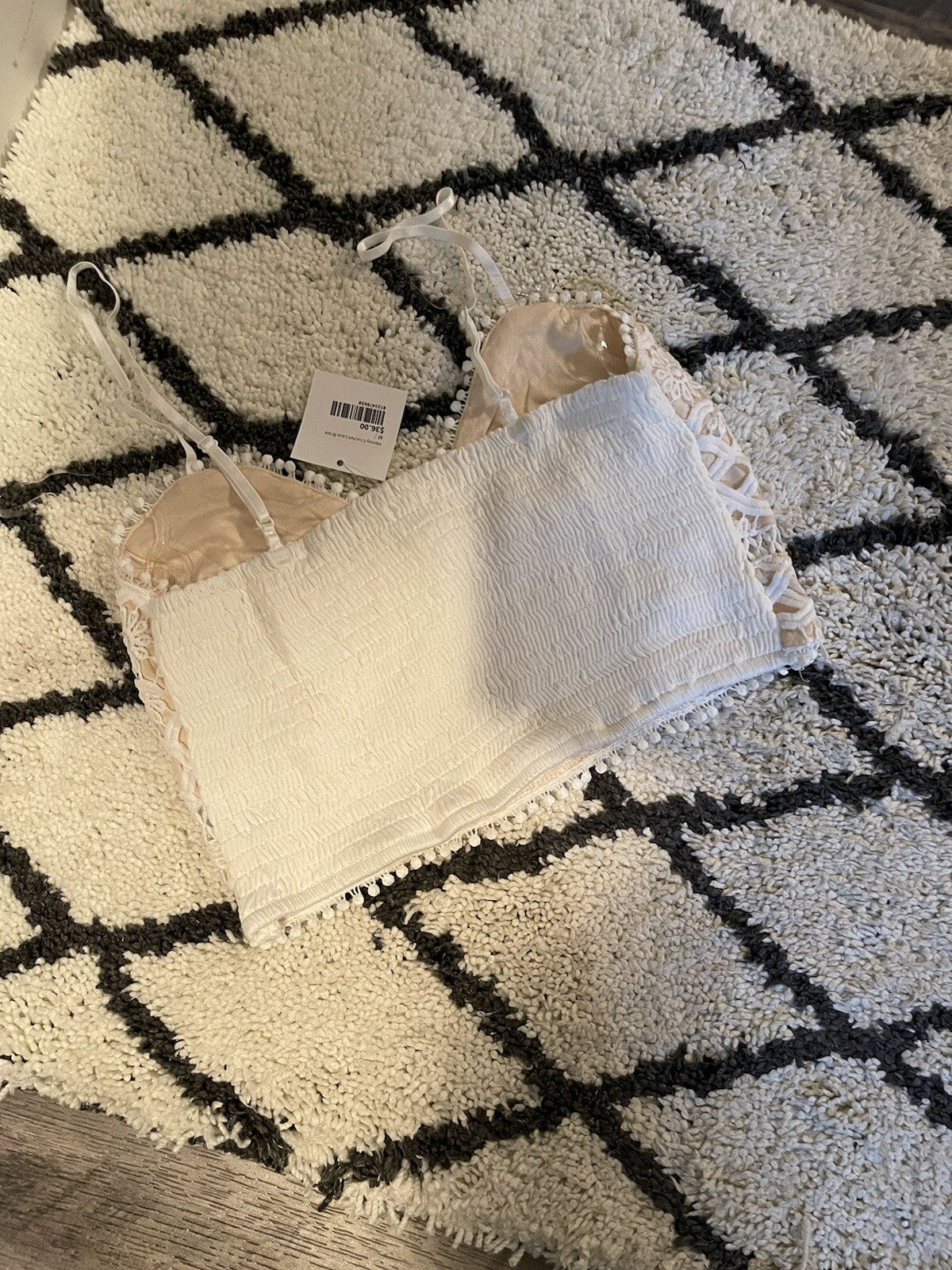 Listicle Henley crochet lace bralette m white beige NWT