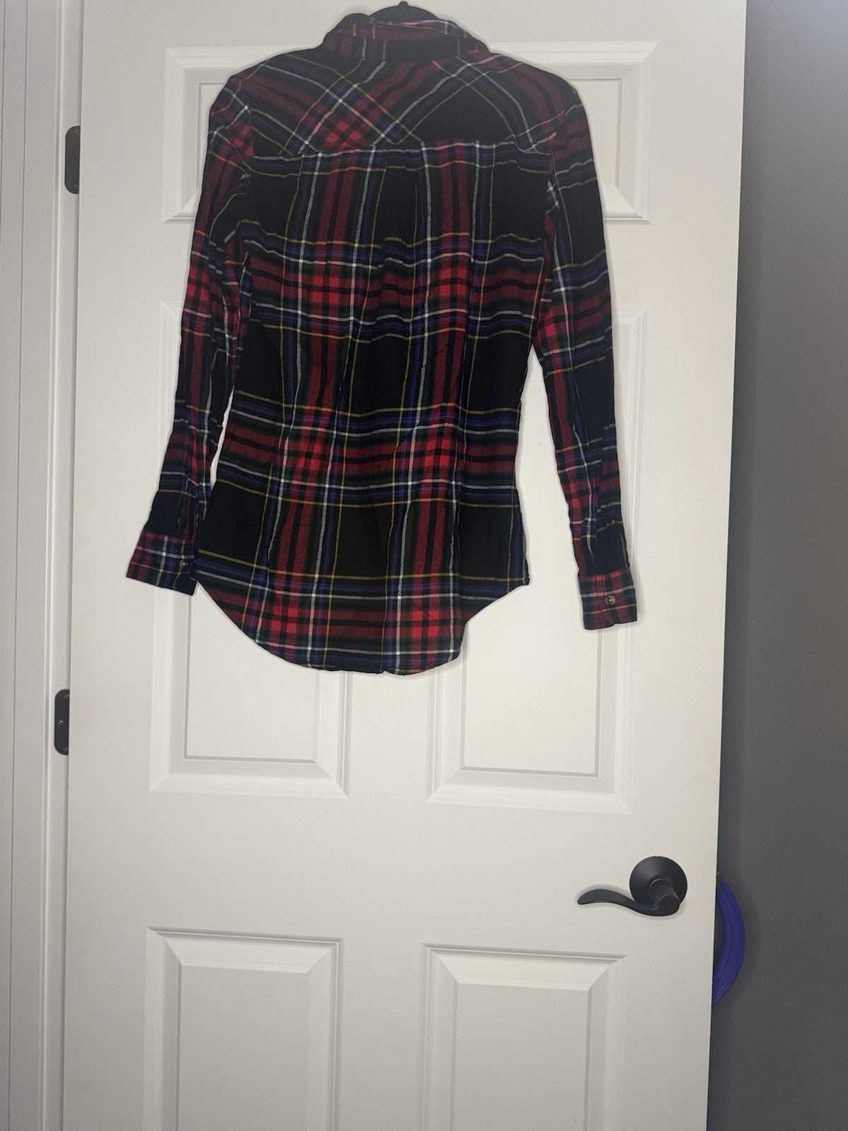 Maurice’s XS Button Up Blouse Black Red Blue Yellow Stripe