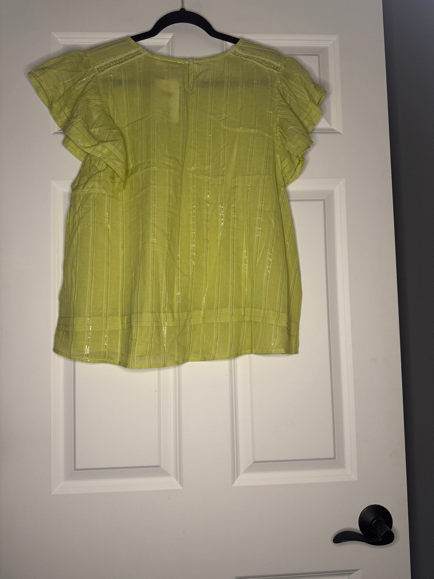 Easel short sleeve blouse green with silver metallic stripe large nwt 45
