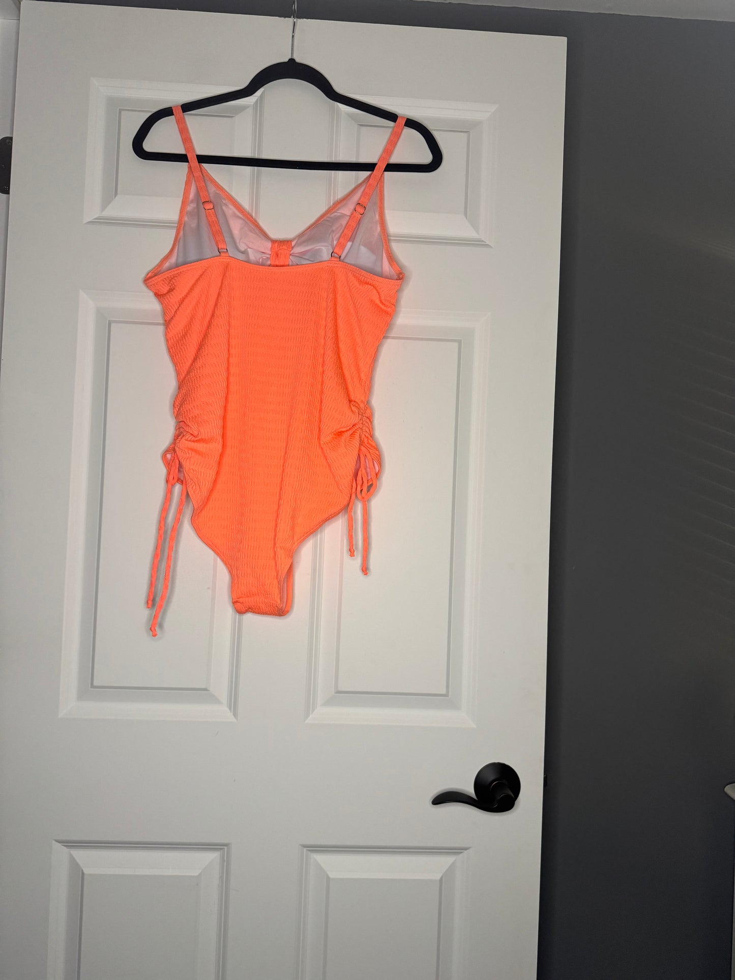 Unbranded neon orange one piece swimsuit 2xl cutouts and cinch ties sides nwot