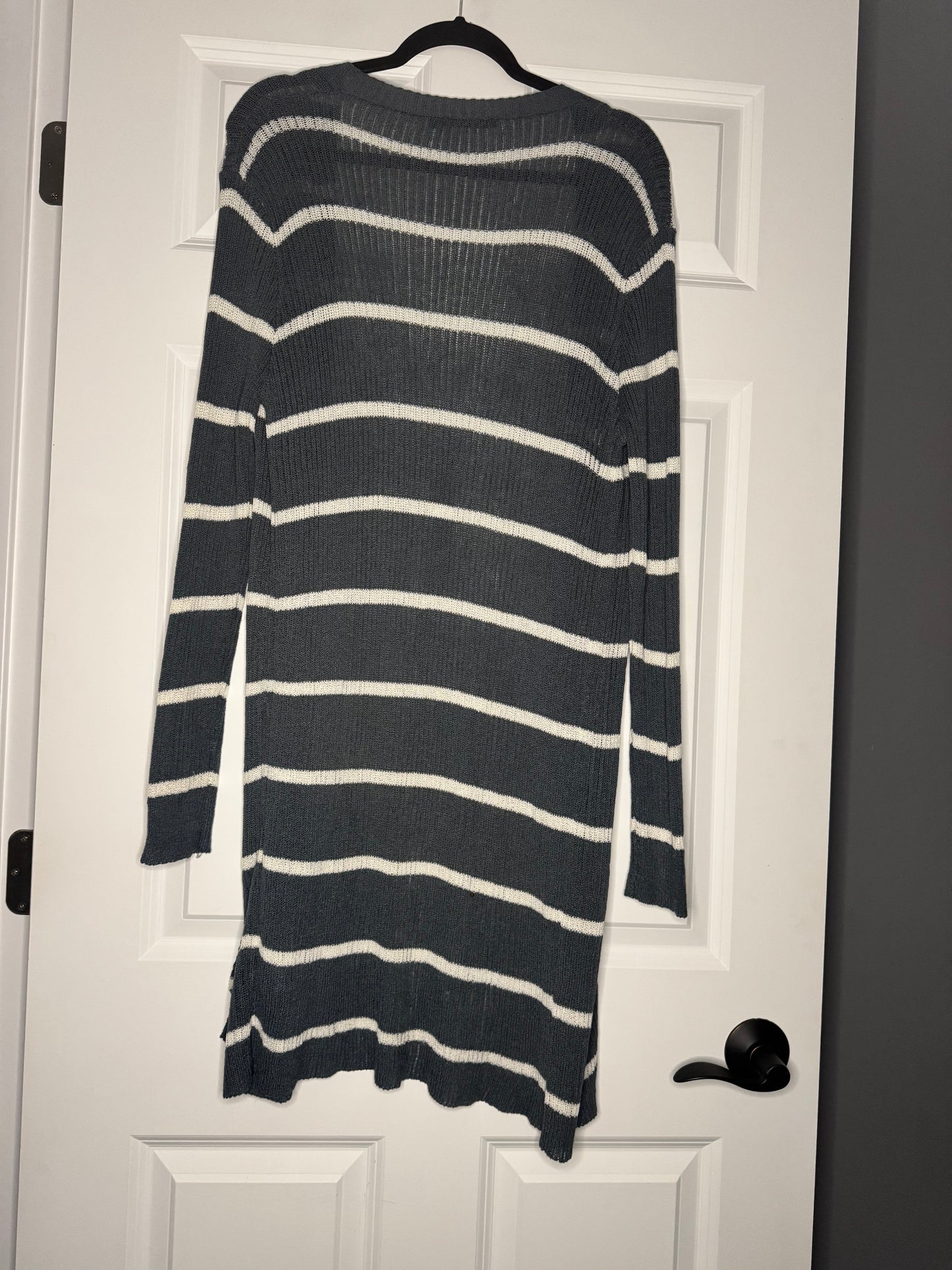 Doe and Rae cardigan medium ribbed blue and cream stripe