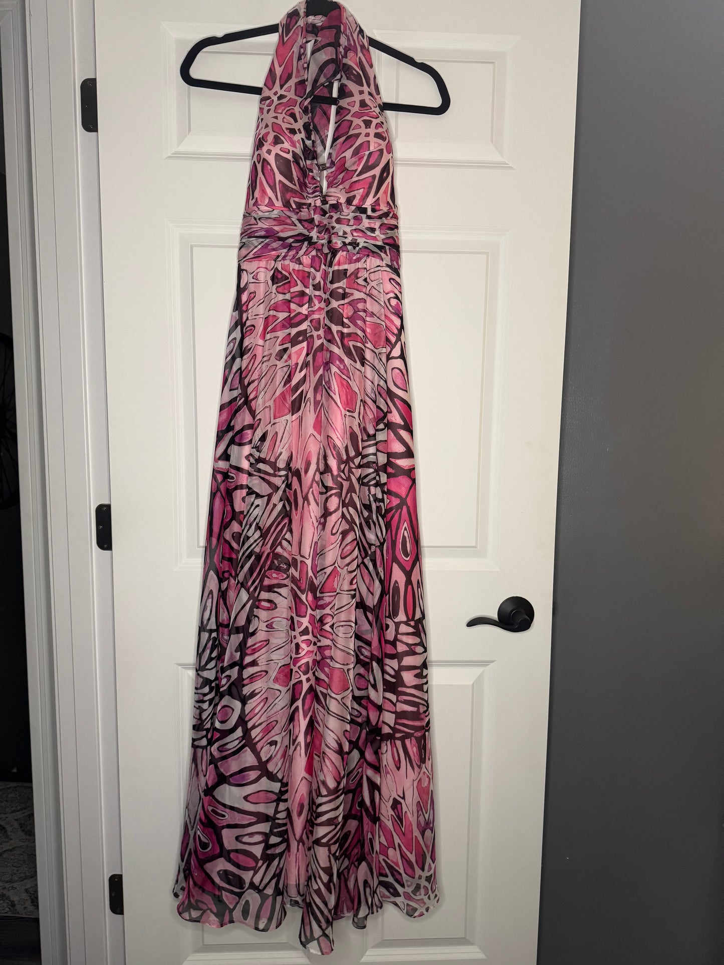 White House black market halter dress multi shade pink and plum print size 10