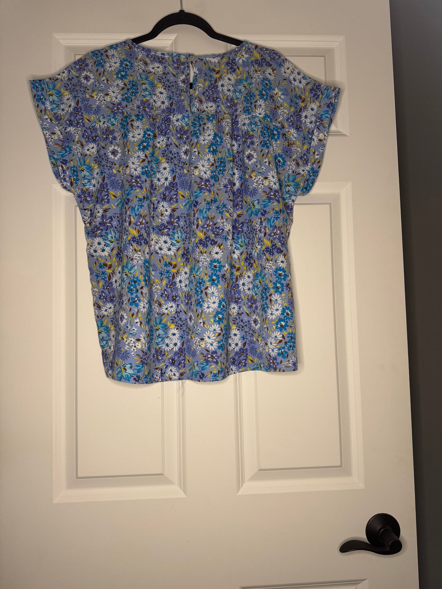 Pulse short sleeve blouse xl purple with blue yellow brown white floral