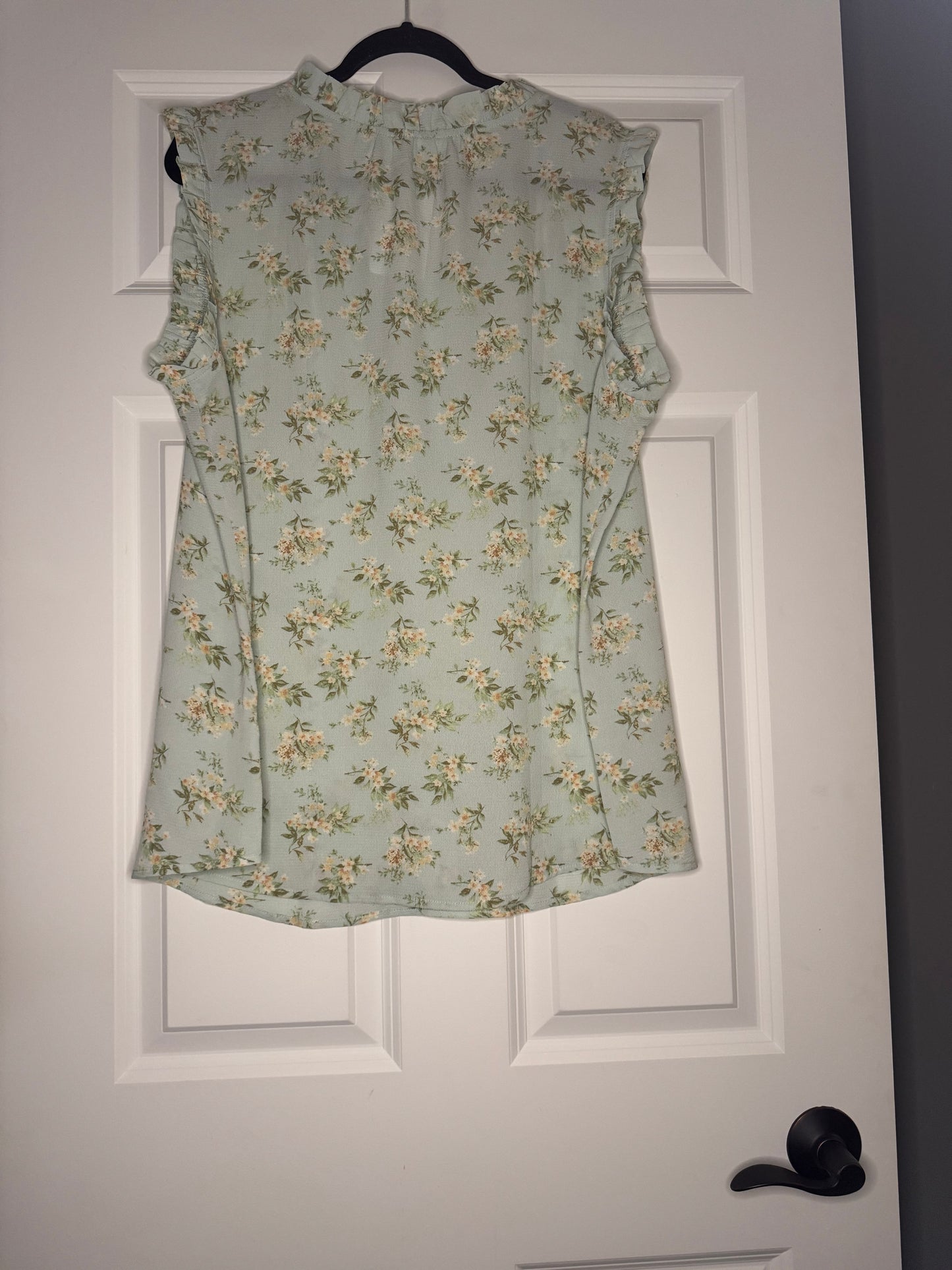 Perch sleeveless blouse 2x light green with cream green mauve floral print button decor nwt 34