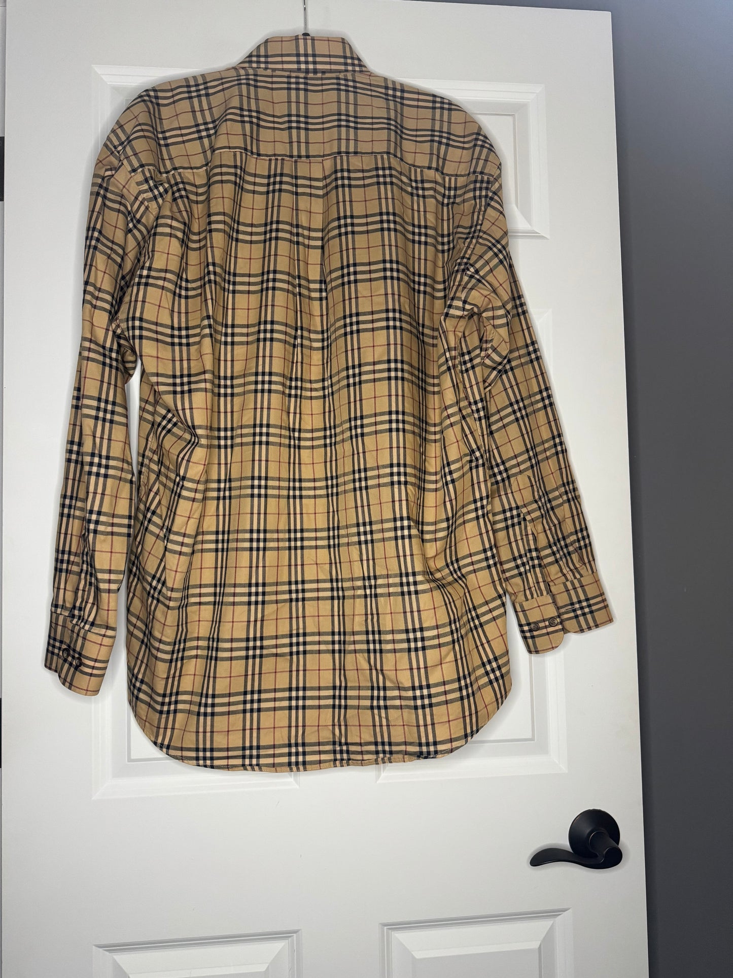 Burberry men’s button up brown black red plaid large