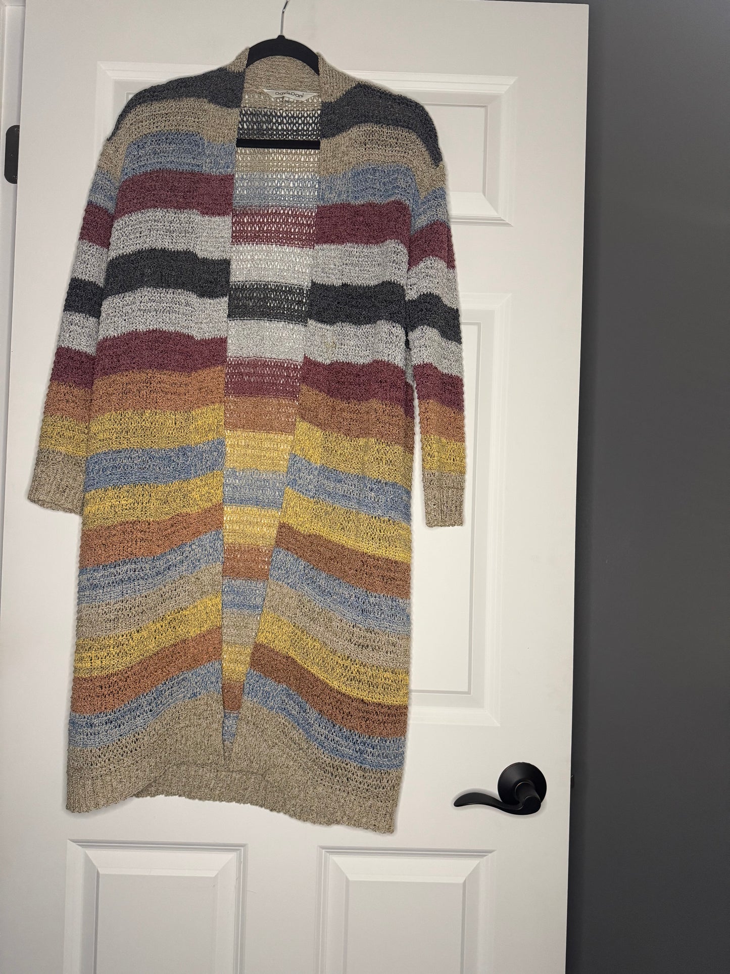 Davi and Dani cardigan small taupe blue maroon gray