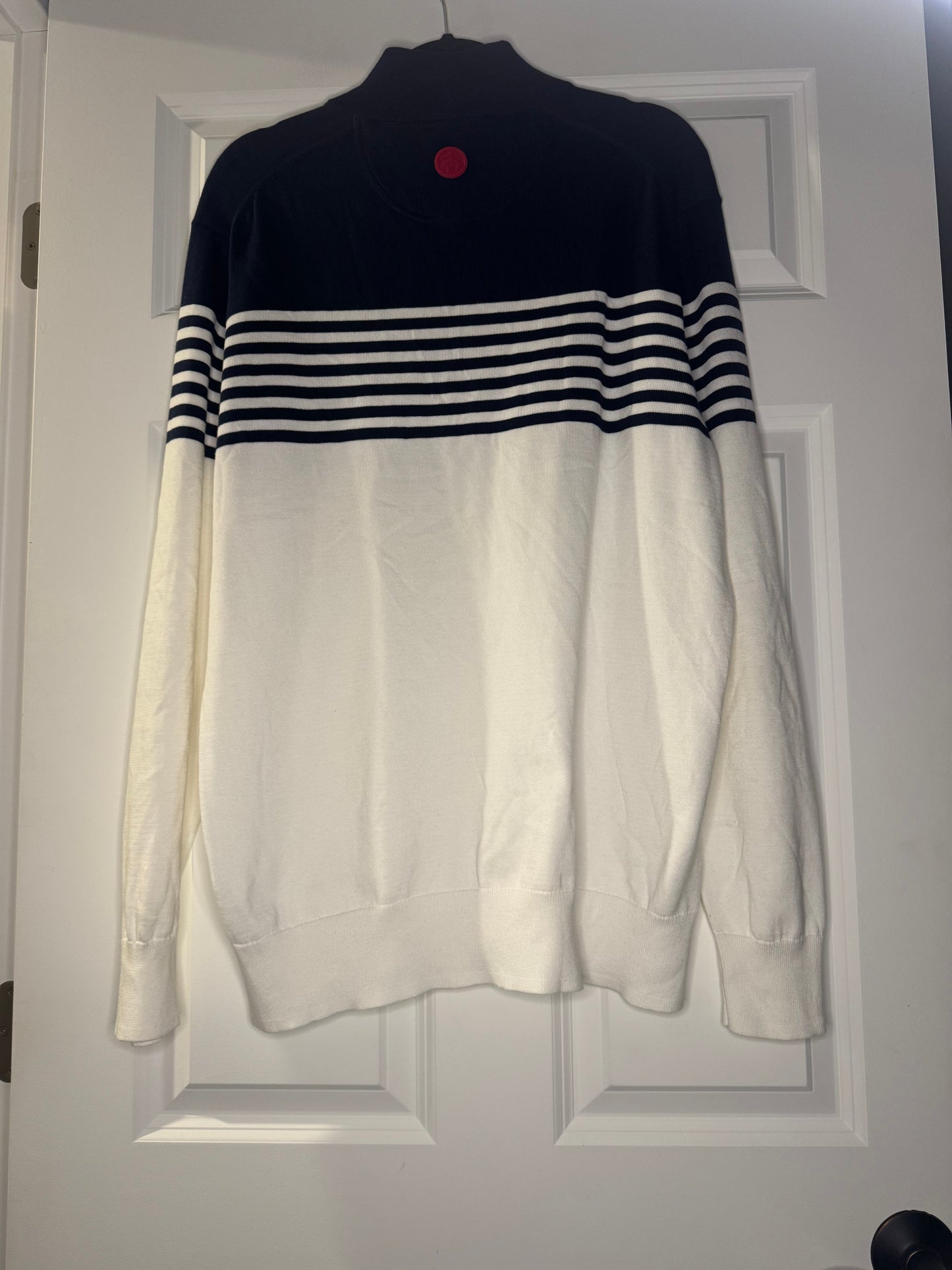 Brooks Brothers 100% supima cotton half zip sweater xl navy red cream