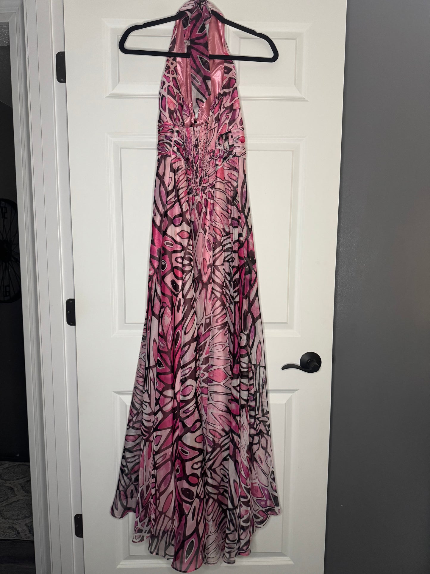 White House black market halter dress multi shade pink and plum print size 10