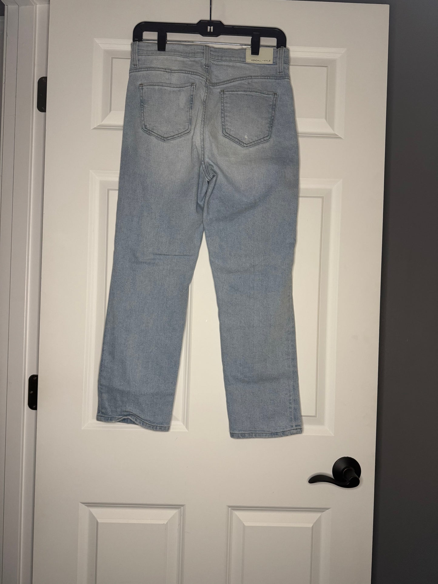 Kendall and Kylie the icon high rise straight Jean 7/28 light distressed