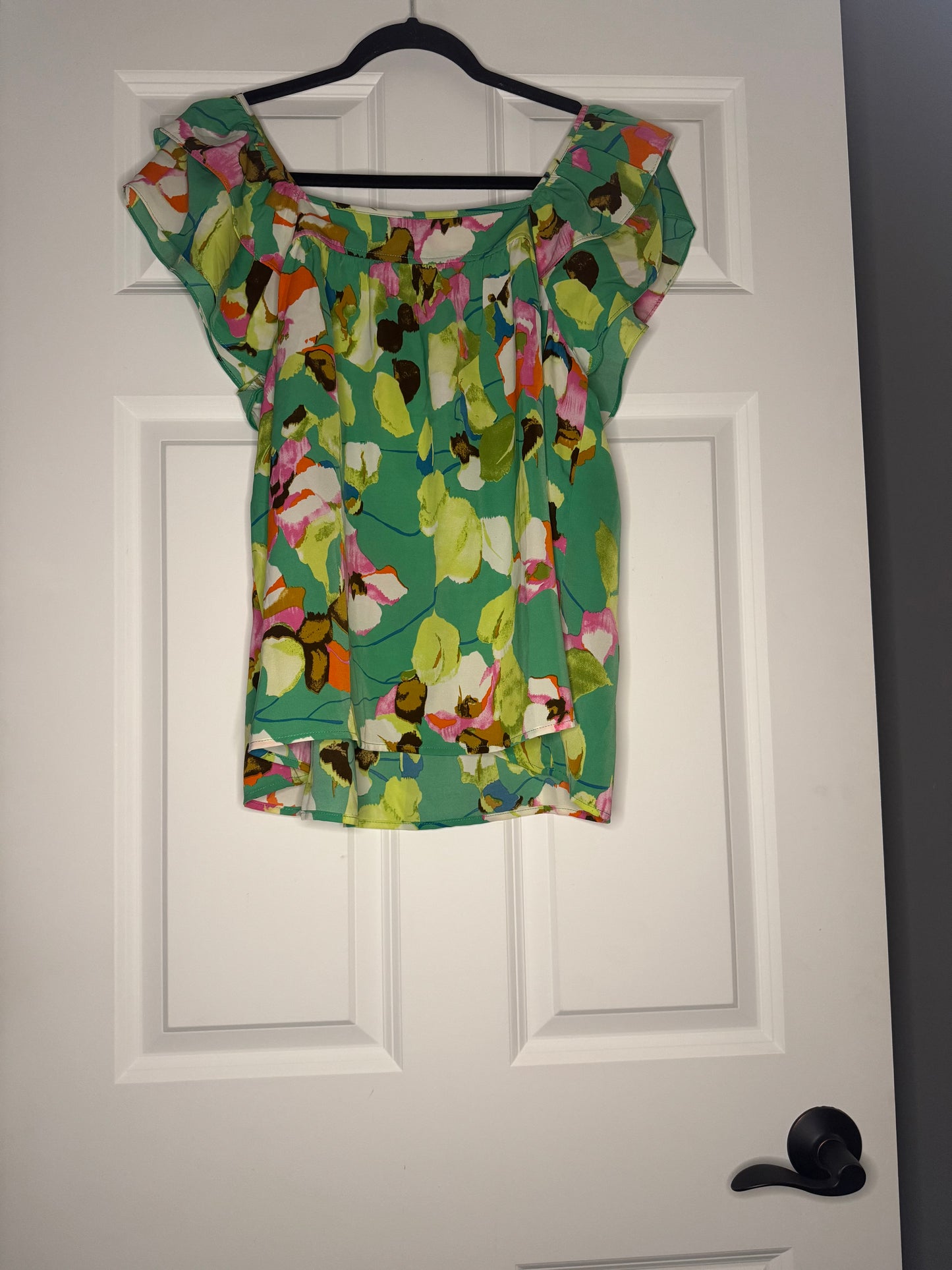 ee:some short sleeve blouse green pink blue brown red white floral medium nwt 42
