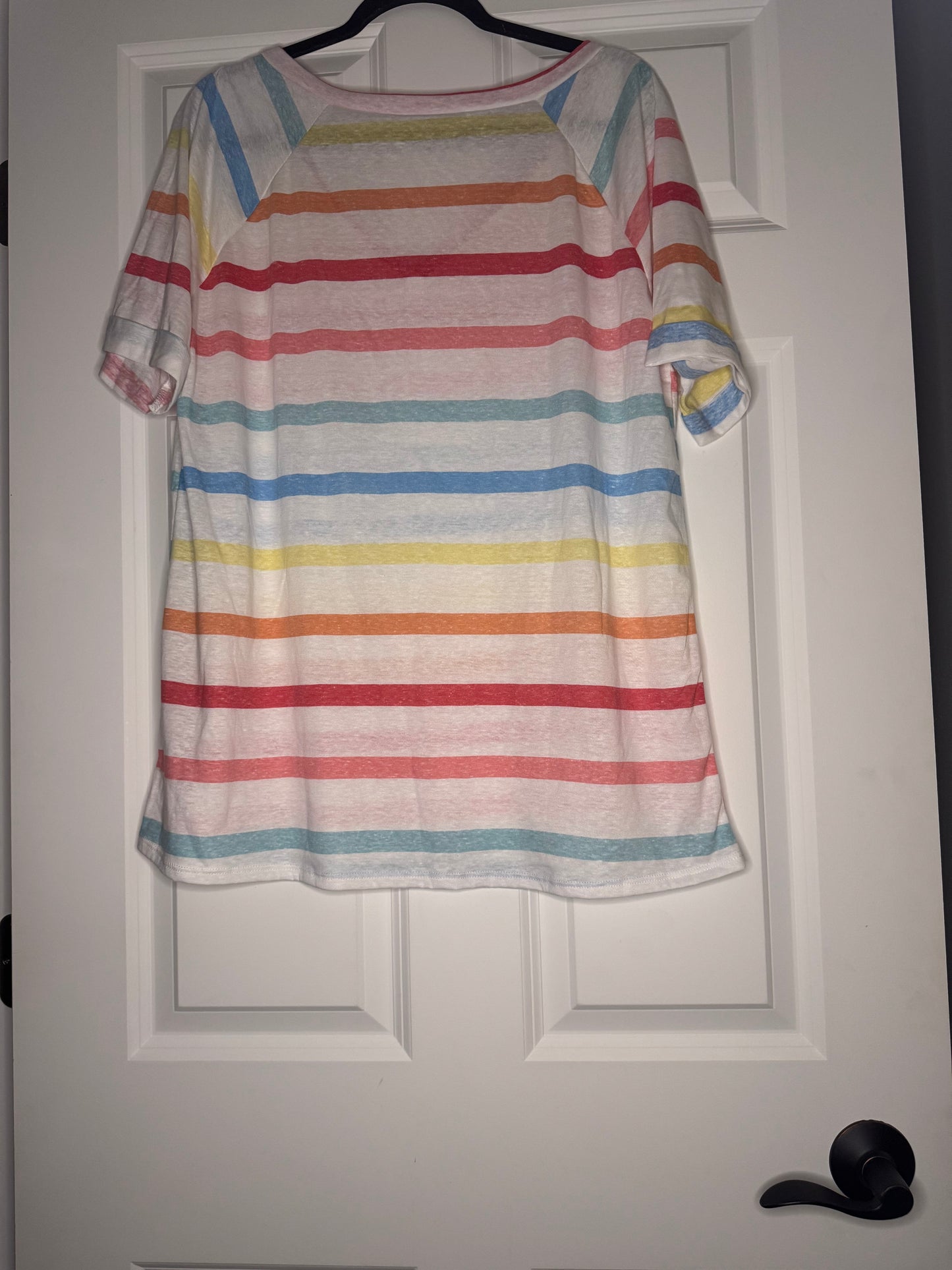 Bibi short sleeve top xl white w blue yellow coral orange stripe