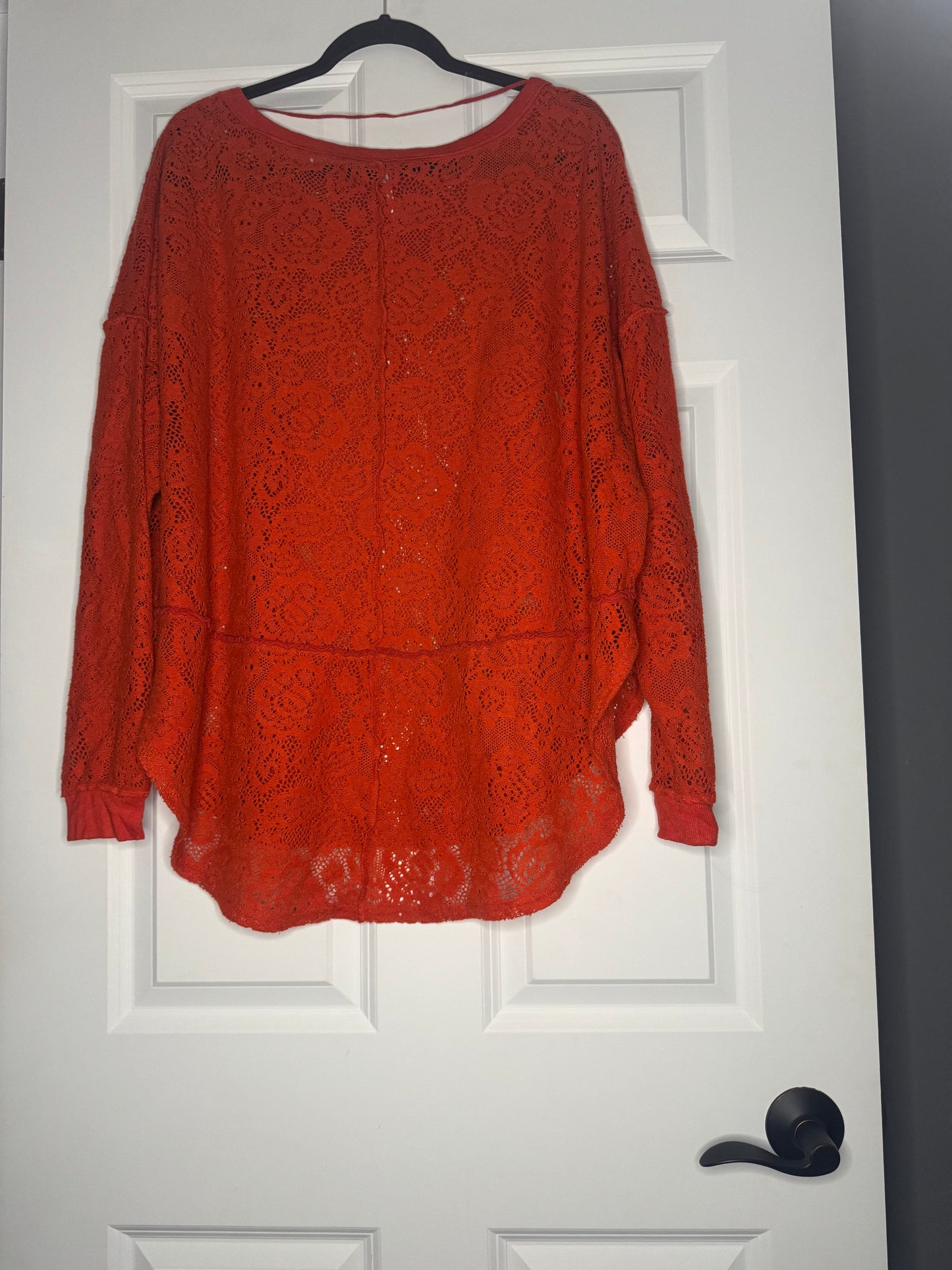 Free people long sleeve blouse red lace floral large