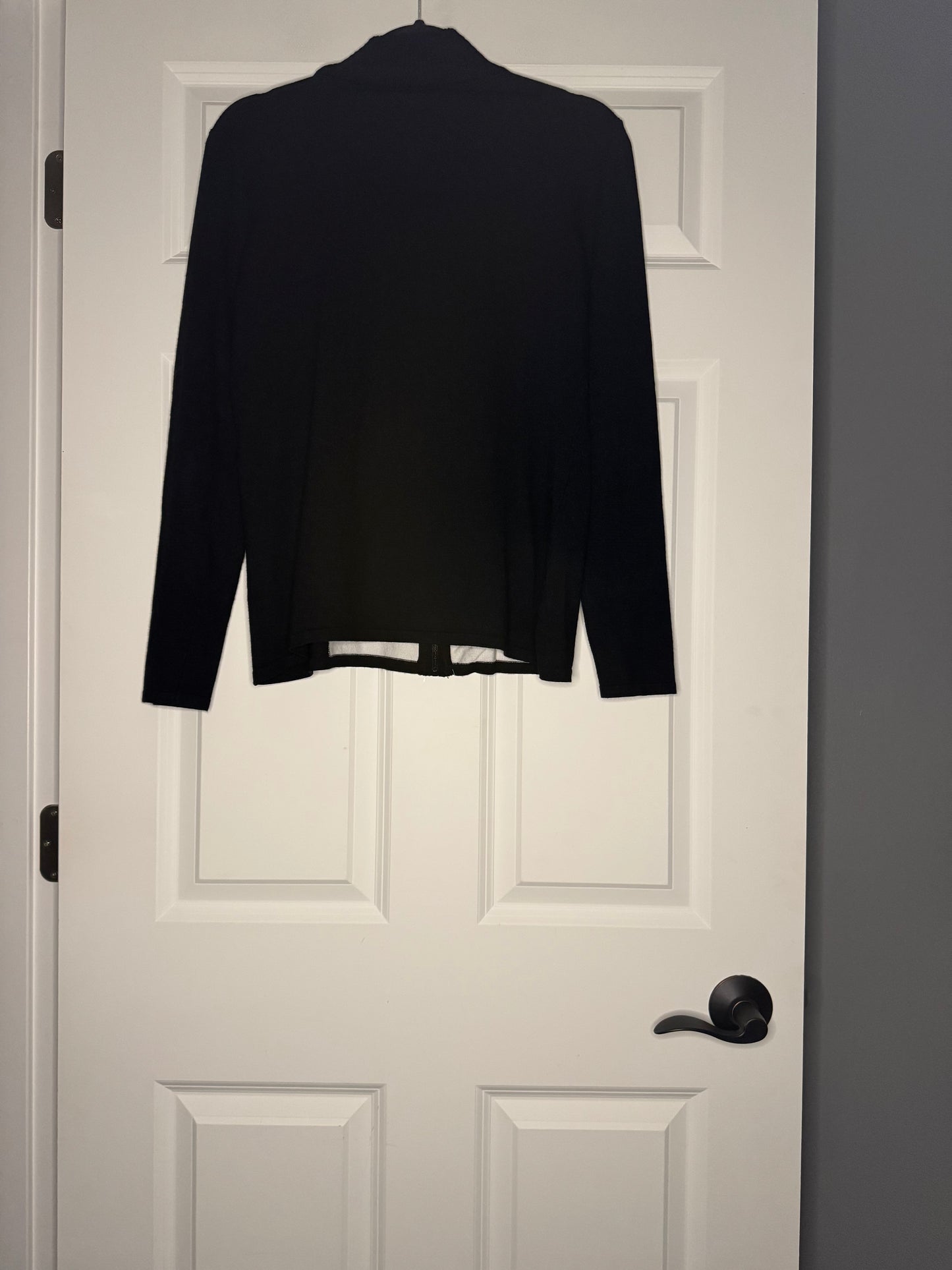 Belldini cardigan sweater large black w lace cut outs & beaded zipper