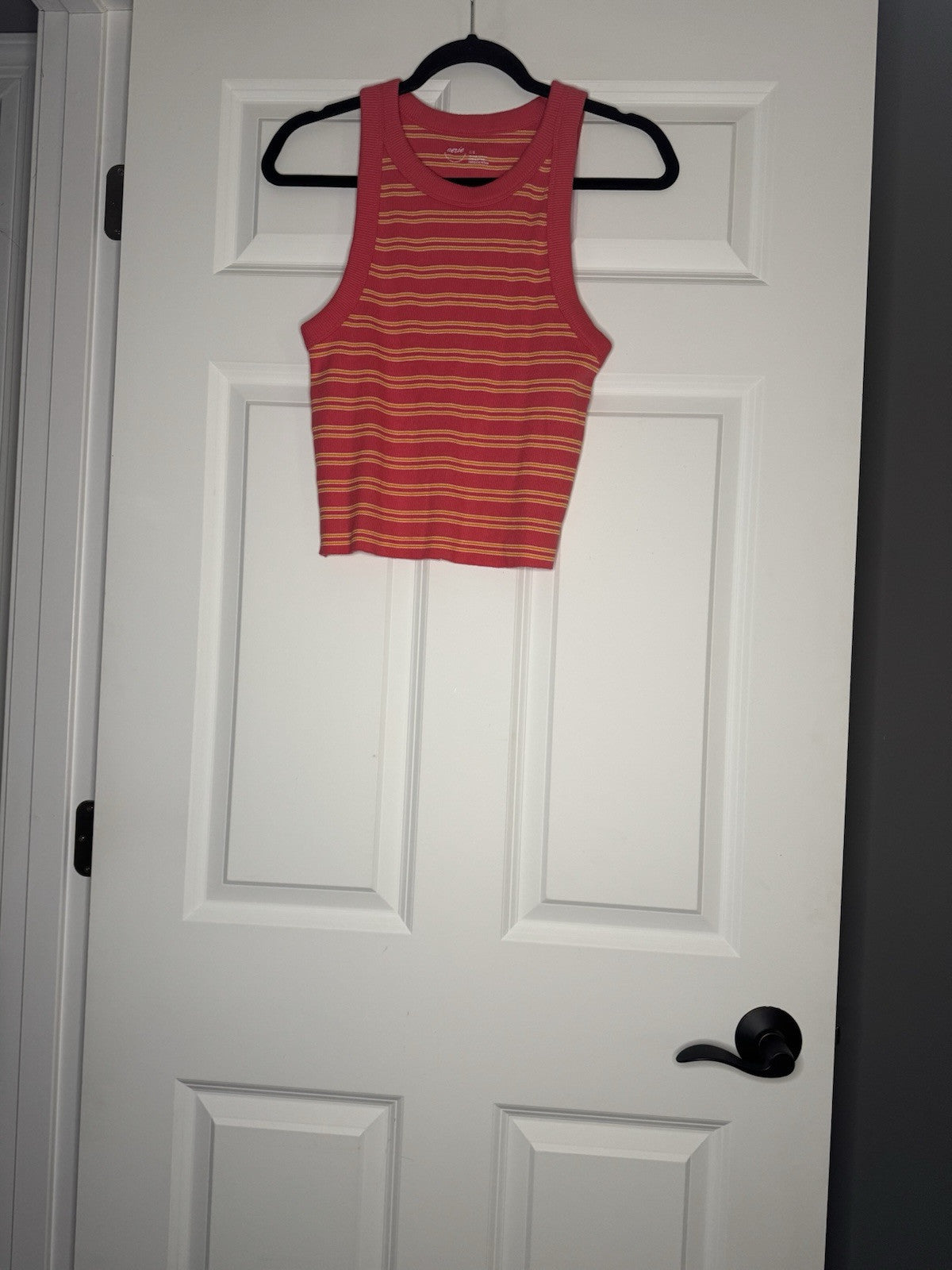 Aerie Ribbed Tank Top Large Coral White Orange Stripe