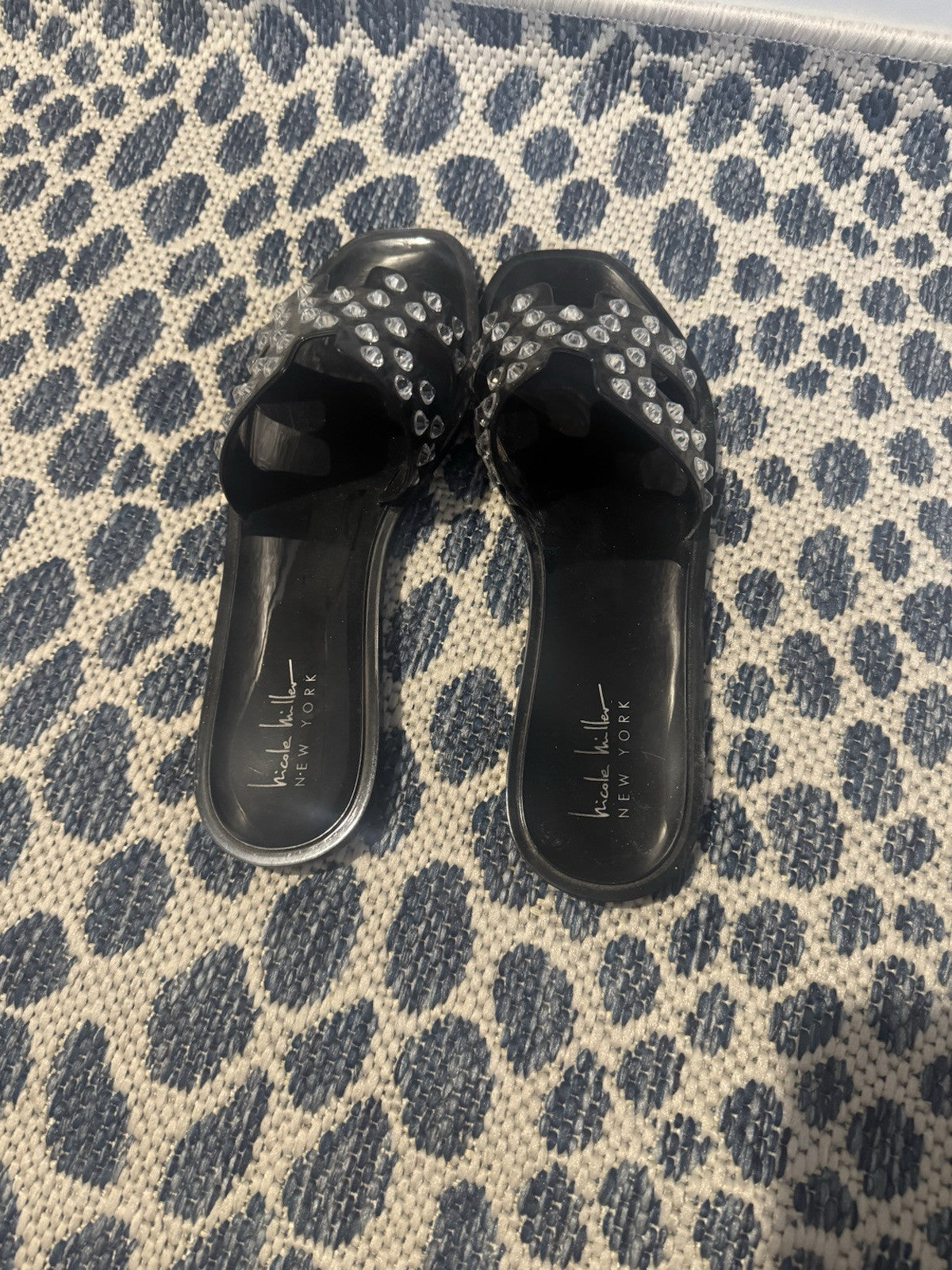 Nicole Miller Slide Sandals Size 8 Black W Beading