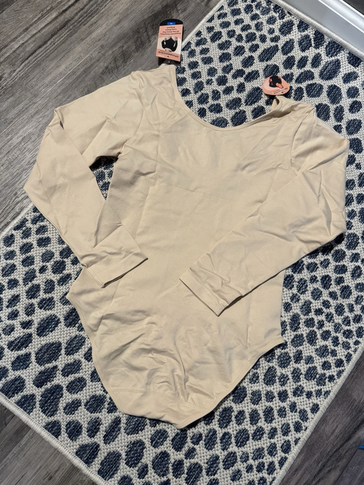 Shapermint Essentials All Day Everyday Long Sleeve Bodysuit Xl Beige Nwt