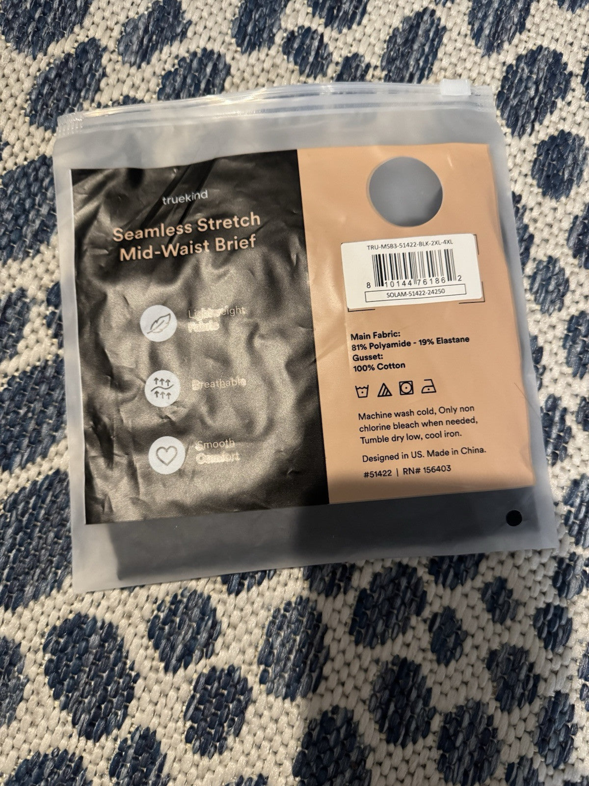 Truekind Seamless Stretch Mid Waist Brief 2x-4x Black Brand New