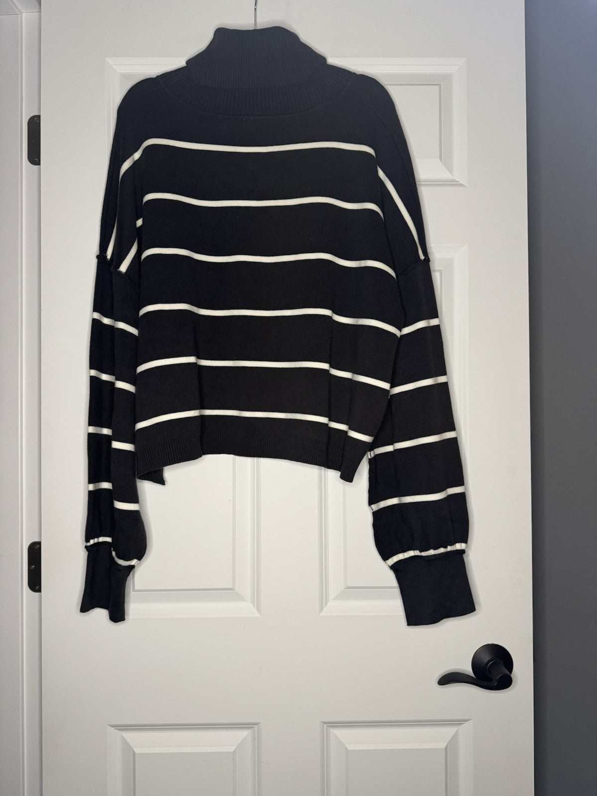 Free People Sweater Smoked Pearl Combo Large Blue Cream Stripe NWT 128