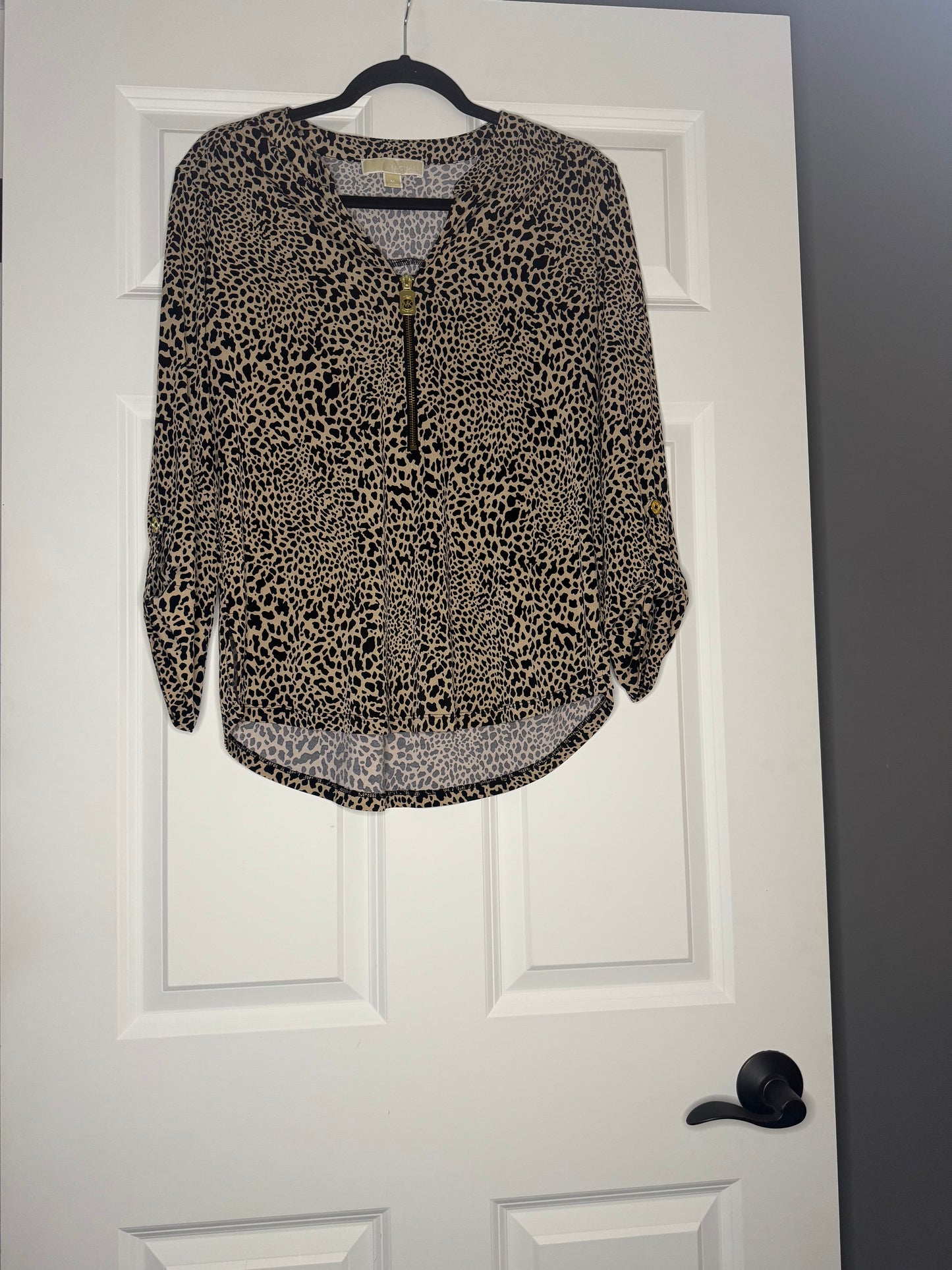 Michael Kors blouse can be 3/4 or long sleeve black brown animal print medium