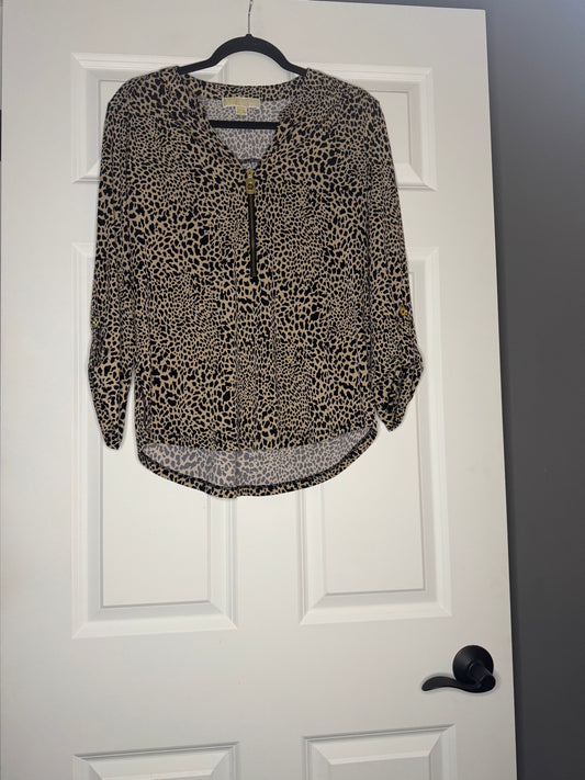 Michael Kors blouse can be 3/4 or long sleeve black brown animal print medium
