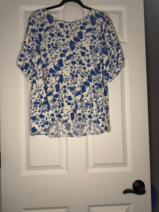 Staccato short sleeve blouse xl cream with blue floral