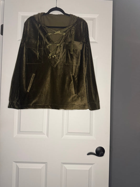 Entro long sleeve hooded top velvet look green small