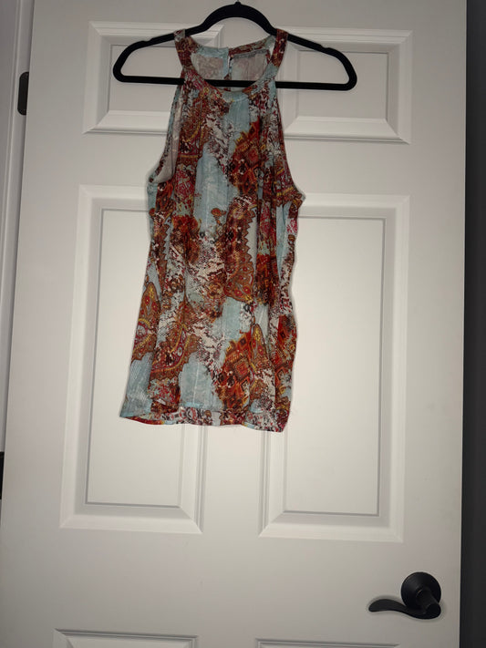 Daniel Rainn sleeveless blouse large blue red white yellow silver sparkle