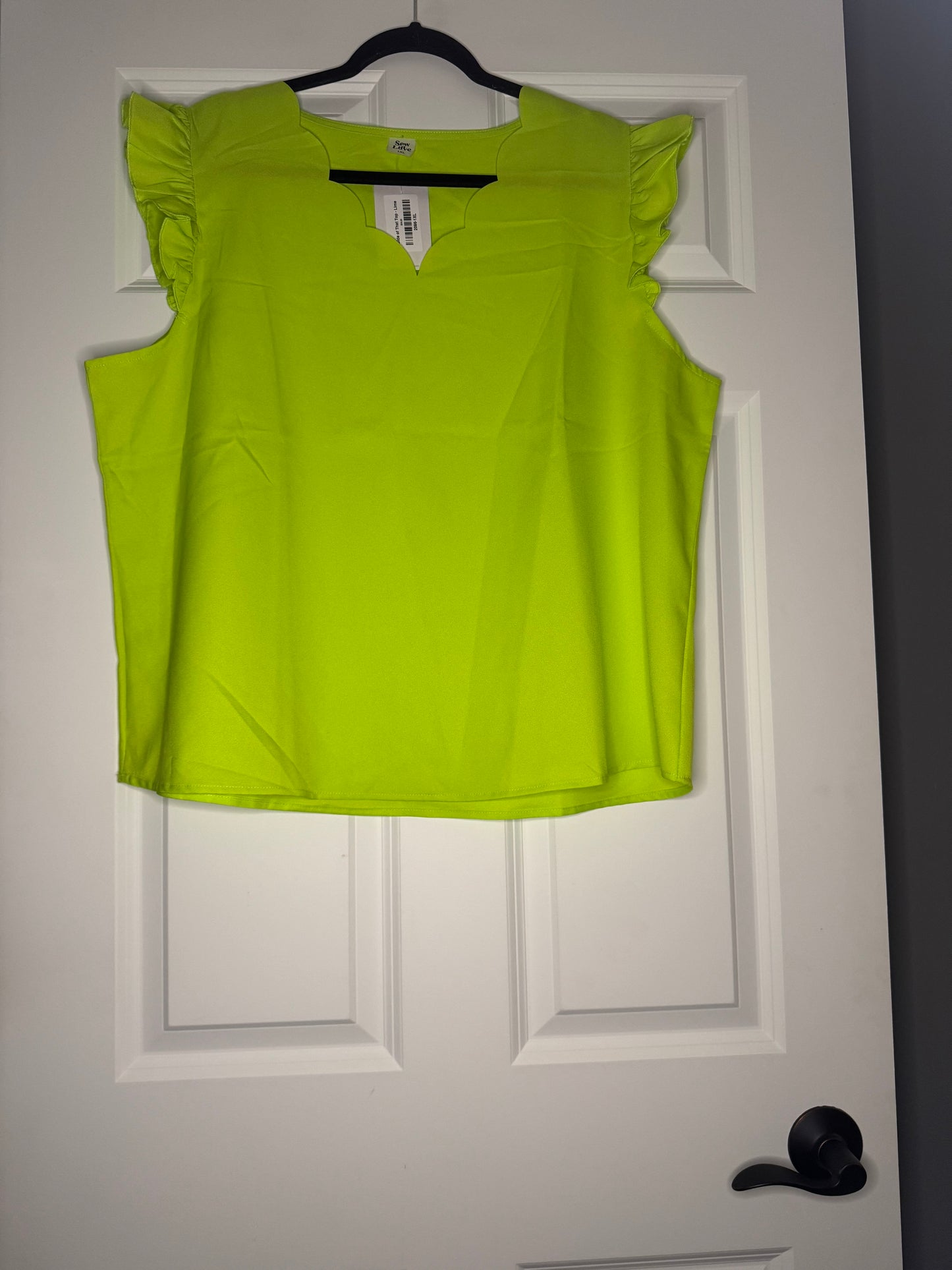 Sew in love short ruffle sleeve blouse 1xl neon green nwt 36