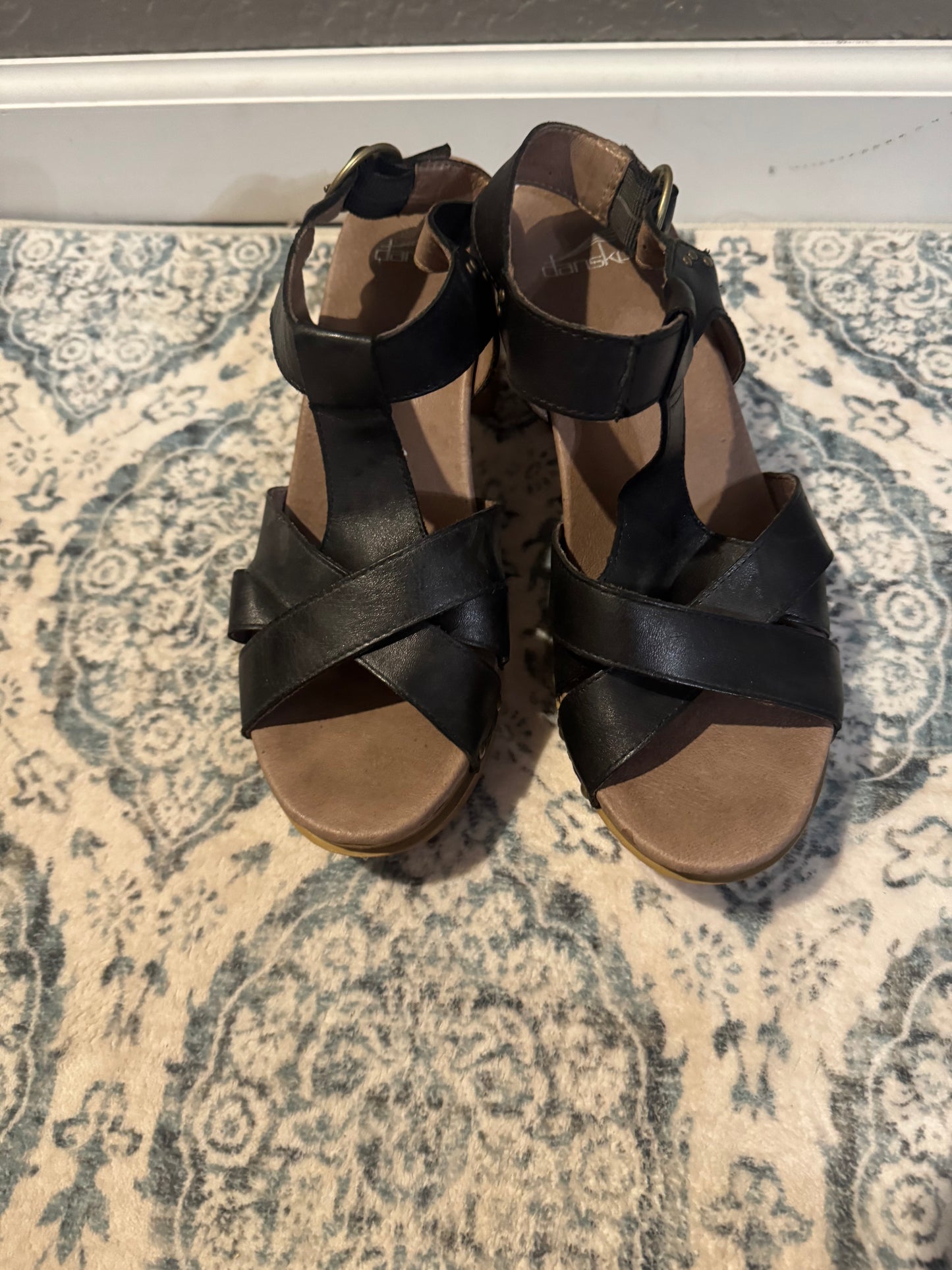 Dansko black heels size 40 strappy one small mark on front excellent condition