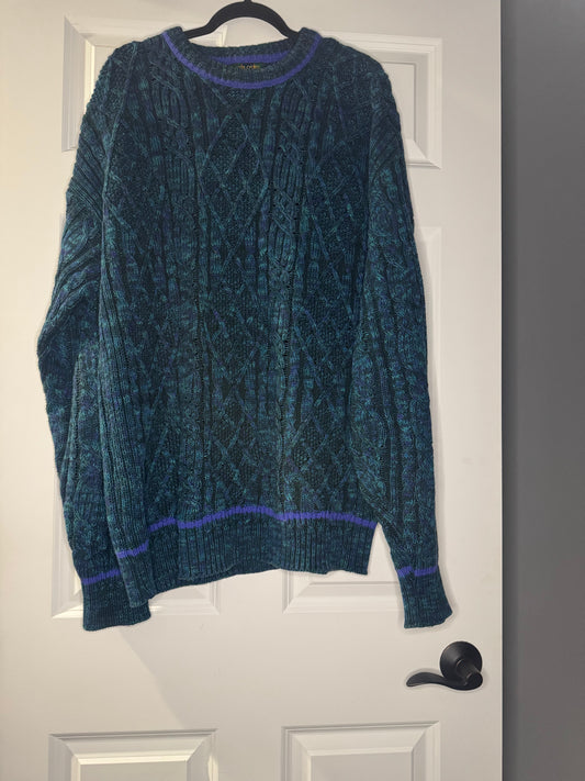 Colours by Alexander Julian vintage sweater xlt 100% cotton green purple knit