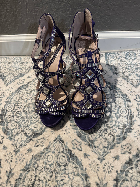 Vince Camuto 8.5 dark purple satin heels beaded