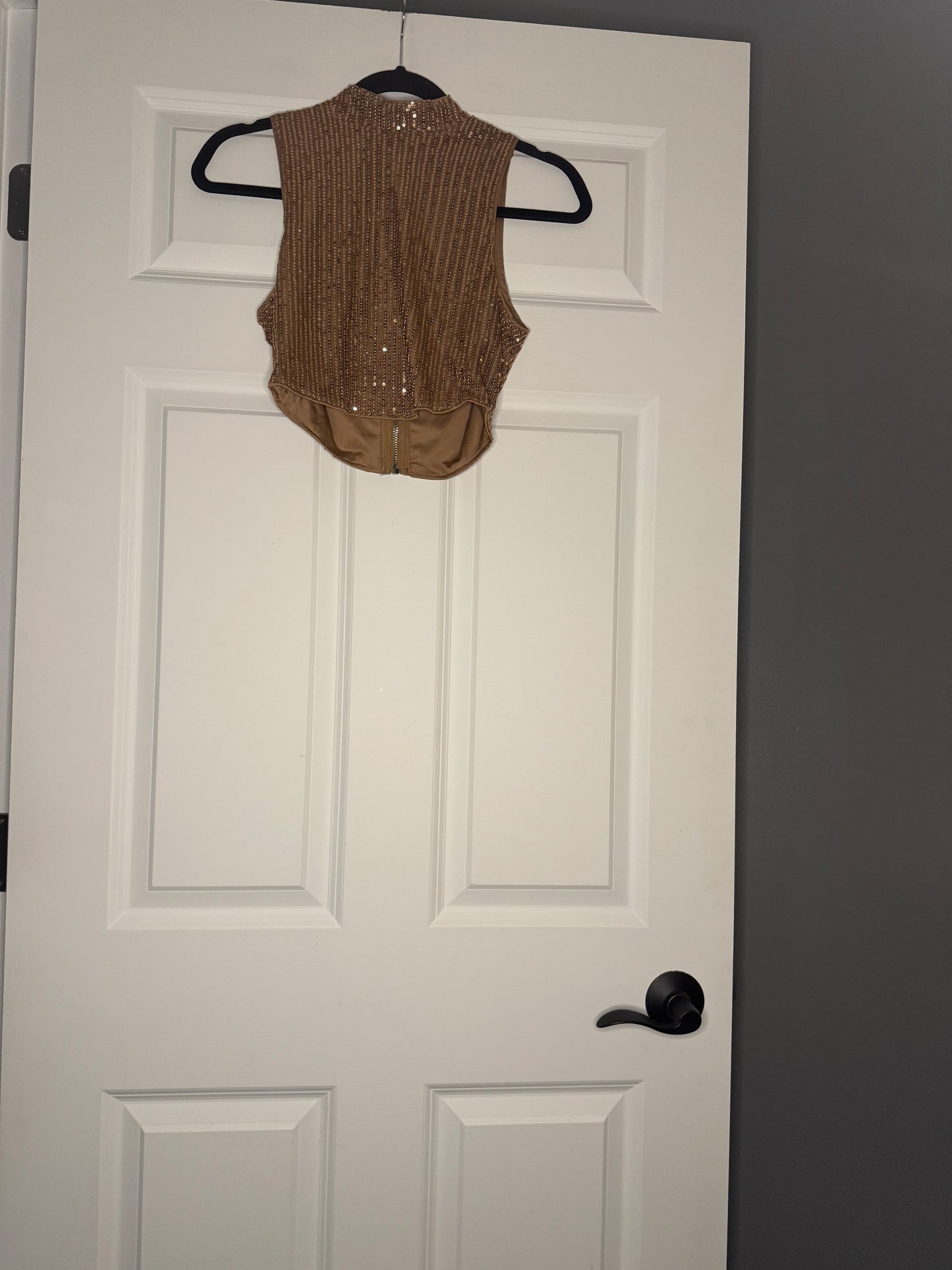 SHEIN small sleeveless zip up cropped tank gold w sequins