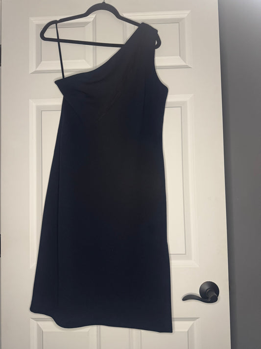 Antonio Melani size 10 one shoulder sleeveless dress navy with black mesh cut outs