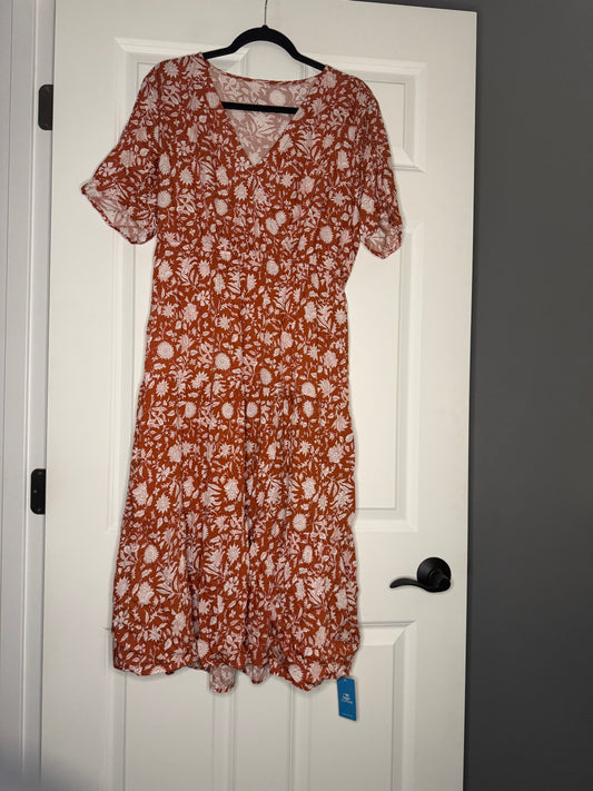 Cupshe short sleeve dress xl orange w cream print w belt nwt