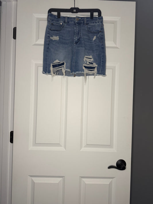 American Eagle next level stretch curvy hi rise mini denim skirt 8 distressed blue